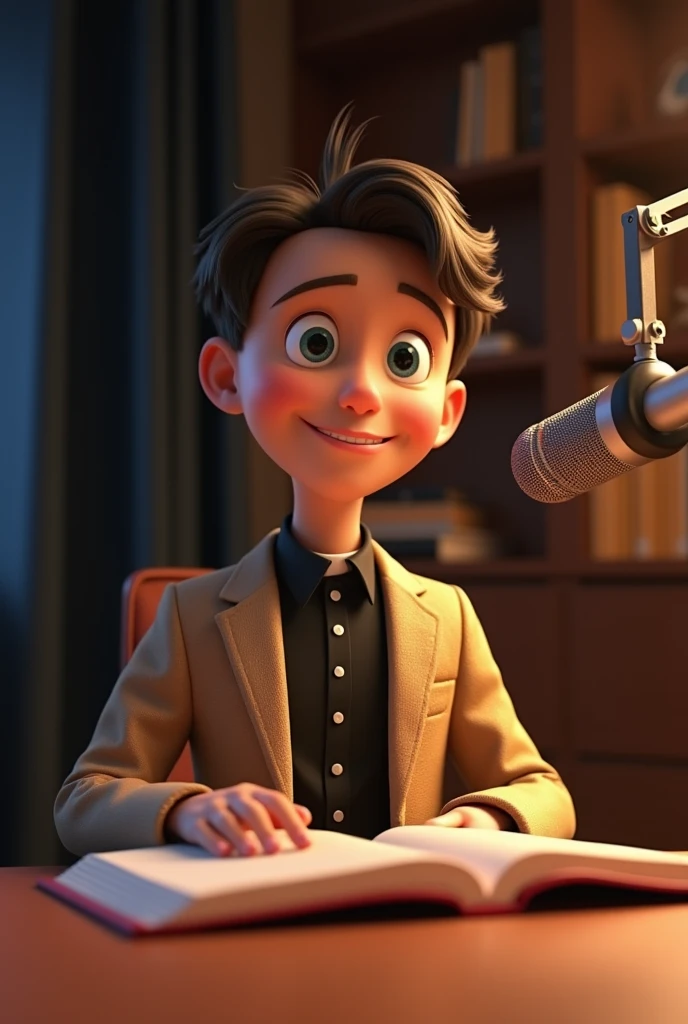 Young boy reporter in new york city hold microfone and ipad