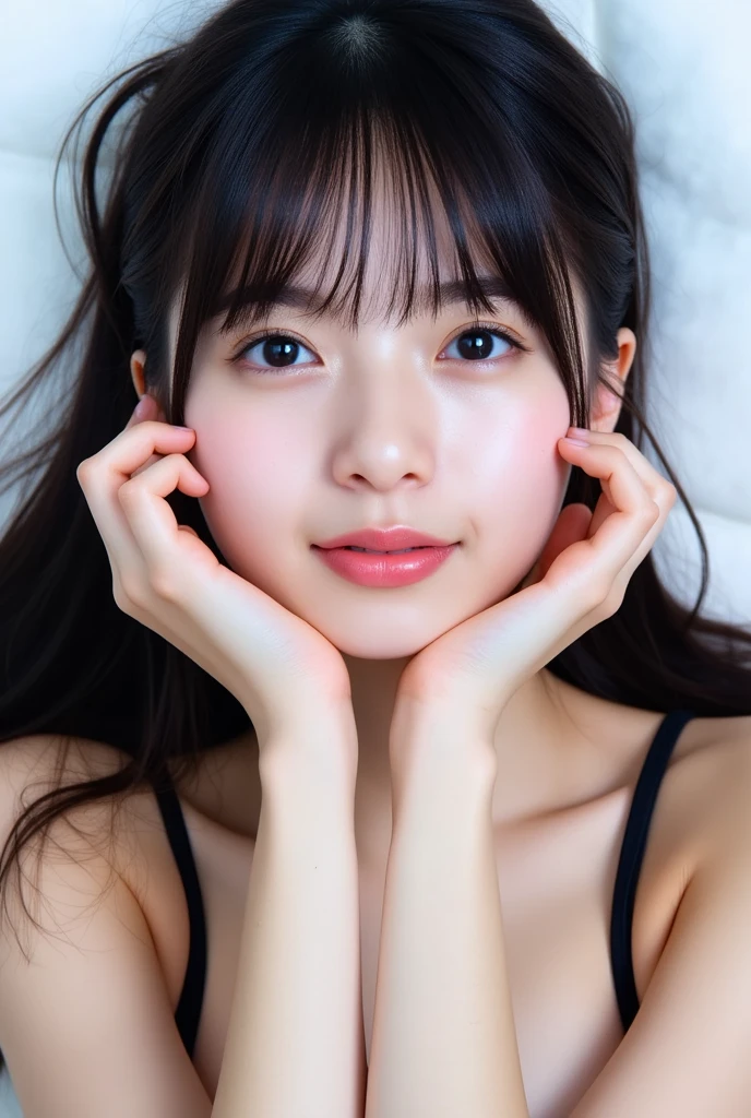 (8K、RAW Photos、Highest quality、masterpiece:1.2)、((whole body))、(Realistic、Realistic)、1 Girl、((underwear、 Lying in bed、Big Breasts、smile))、cute