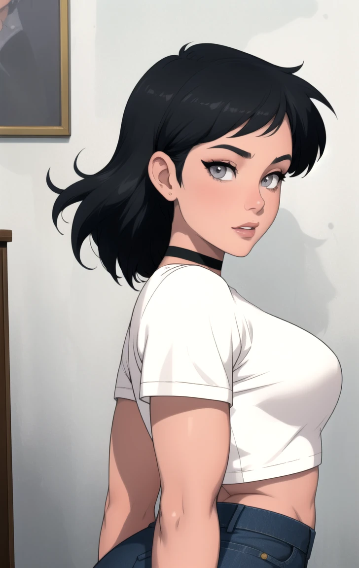 (masterpiece, best quality:1.2),  noodle (gorillaz), 1girl, black hair, solo, black eyes, short hair, bob cut, Loli, small breasts, shy expression, (parted lips:1.4), (nose blush:1.2), foreshortening, blackcutoffs, (eye contact), high contrast, ultra high res, high resolution, detailed, breasts visible, Showing breasts, (cinematic lighting), ((high-angle view)), (half body shadow), [backlighting], [crepuscular ray], [detailed ambient light], [gray natural lighting], [ambient light on the belly], (higher wildlife feral detail), [explict content], [sharp focus], (questionable content), (shaded), Commission for High Res, detailed image, bright colors, detailed face, perfect lighting, perfect shadows, perfect eyes, girl focus, flawless face, gorgeous body, shiny body, center focus, gaze at the viewer, 1girl, solo, (masterpiece:1.21), (best quality:1.2), (illustration:1.2), (cinematic lighting:1.3), balanced coloring, global illumination, ray tracing, good lighting, cleavage, attractive body, sexy body, looking at viewer, SFW, music studio background, skinny, child, young age,  masterpiece, best quality, highres, 1girl, school uniform, shy, blush, hand on own chest, kabedon, pov