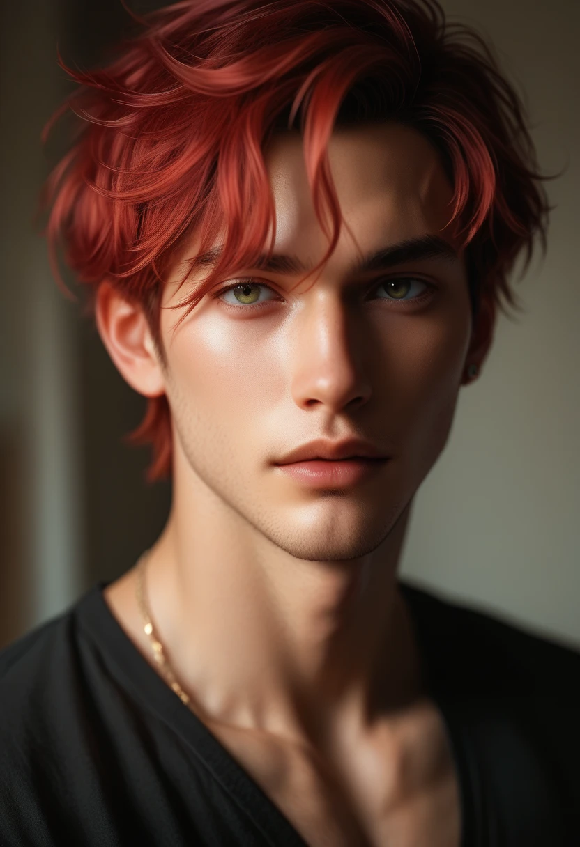 (best qualityer)(work of art) a tall boy of 1,96 cm, 18 years old, hair with red highlights, bad boy with scar from a fight