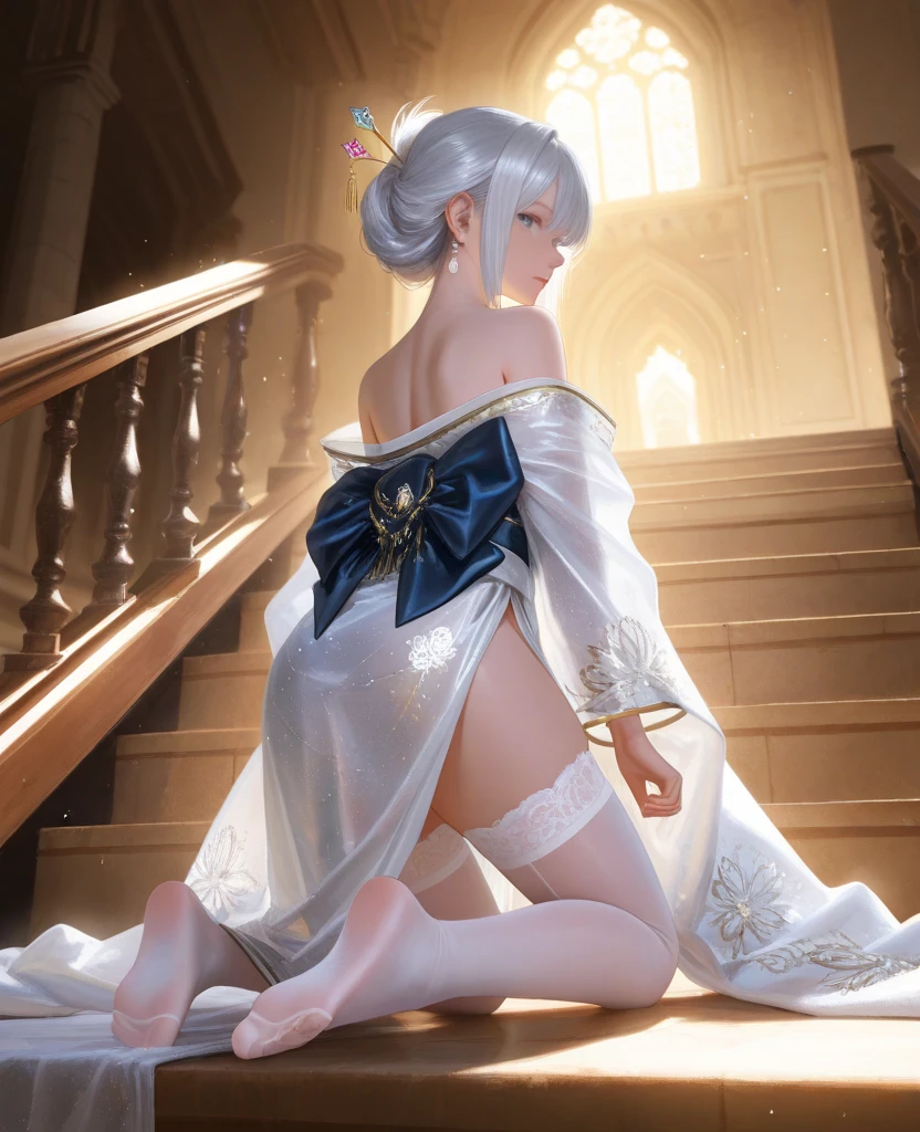 (raw) ,white hair, blue eyes ,(details) (alone) (Beautiful face) (Charming smiling face) (woman) (perfect face) (perfect body parts) ,Really sexy,Beautiful 12 year old (Be a real woman: 3, abdomen, open knees, Spread your legs, (Beautiful legs) ,sit