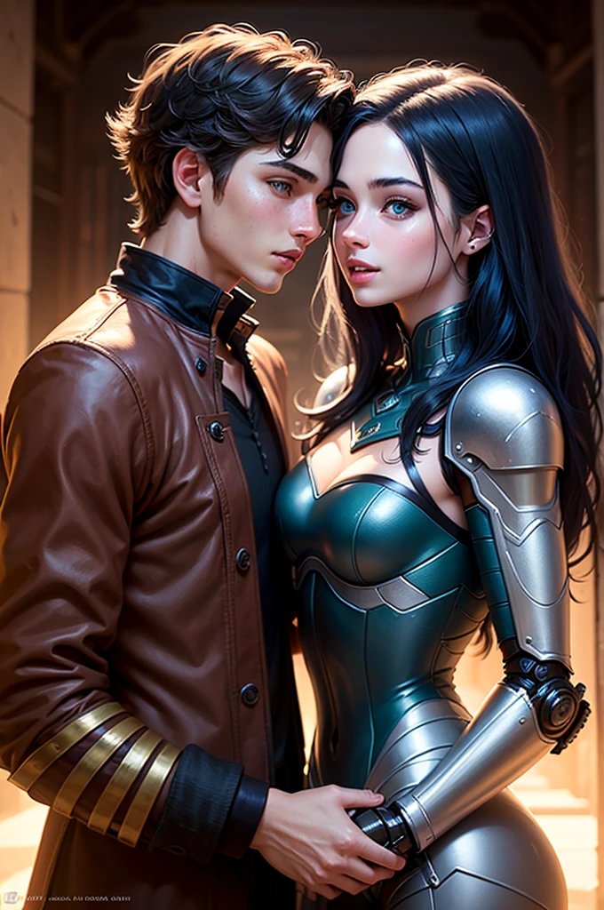 they are posing for a picture in a dark room with a desk, epic and classy portrait, wlop and andrei riabovitchev, seductive cyberpunk dark fantasy, romance novel cover, charlie bowater and artgeem, artgerm and genzoman, anato finnstark and alena aenami, range murata and artgerm, wlop and ross tran
