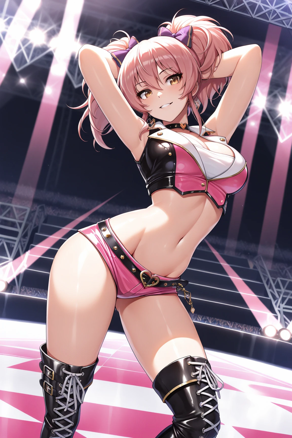 lighting like a movie、top-quality、Pole Dancing Women、Eyes from below、on a stage、embarrassed from、full of sweat、Wearing sweat、Red lingerie、