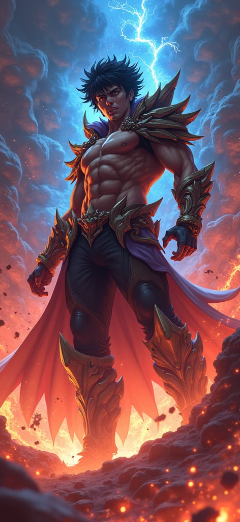 demi-human with dragon characteristics, including horns, wings, and a tail. He has caramel-colored skin, scaly skin, ocean-blue eyes, and long white hair. He wears a black outfit. The scene is set in a mystical forest at night with a gothic backdrop and a black sky with stars and a moon. Smoke and fire emanate from his mouth. He is breathing fire. He is a brown man, he has black skin. He has dragon scales instead of skin. He is chubby. He is fat. African American. Dad body, chubby arms, chubby legs, chubby stomach, ,flat stomach, chubby face, chubby, stretch marks.