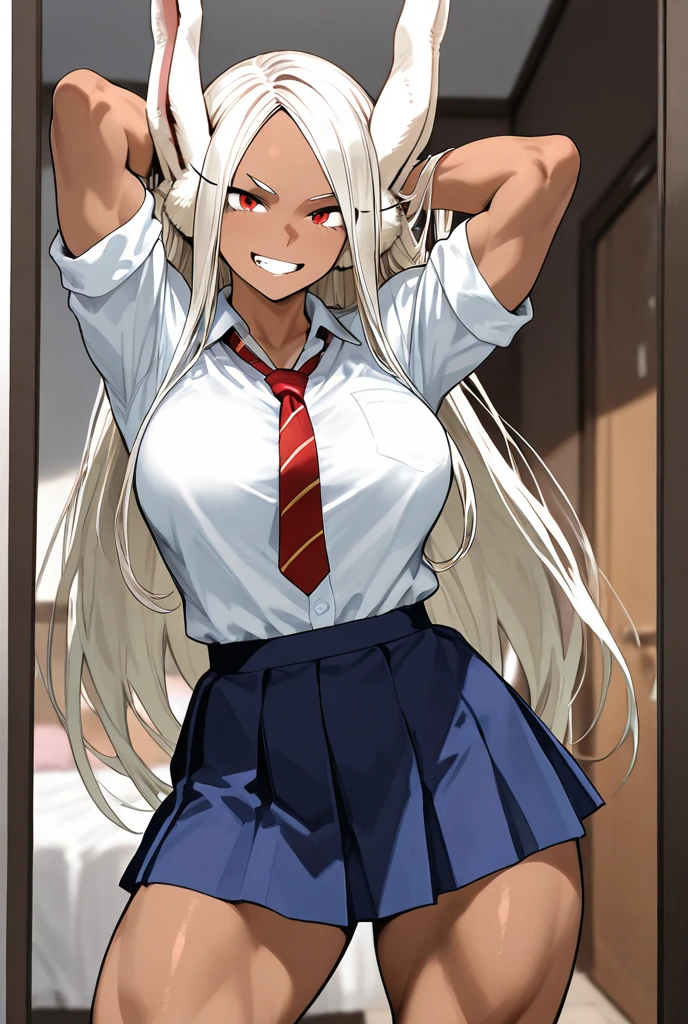 1girl, pretty, wicked smile, hot, sexy, expressive face, expressive eyes, sex, blushing, lewd, taunting, full lips. looking at the viewer small breasts, small hips, small waist, , young girl (best quality) (best detail) girl, teasing expression, pouting, full school girl uniform, modestly covered, skirt., long hair, bratty., by nyantcha, ThiccWithaQ art style, not naked, fully covered chest, sex with a big older man, moaning, getting manhandled, molested, DDLG, daddy, kink, touching tits