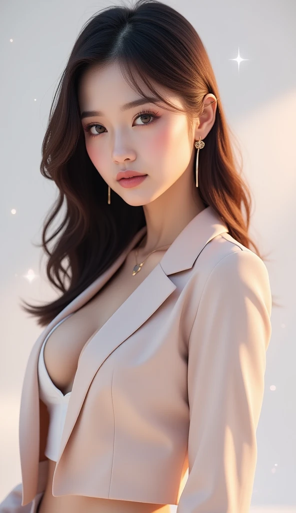 photorealistic Realism 8K, 16K Quality, (ultra absurd quality, extremely detailed detail, hyper resolution, clear sharp focus, not blurry, (Realistic brown_eyes:1.25)), ((perfect dark_eyeshadows:1.45)), (super Detailed, beautiful little nose:1.2), (perfect composition), Depth of field, cinematic light, Lens flare, Ray tracing, (extremely beautiful face, beautiful lips , Beautiful eyes), Intricate detail face, ((Ultra detailed skin)), best high quality real texture skin:1.3, (A woman with velvety skin:1.33), ((best high quality real texture hair)), (short blonde hair, (wavy, combed up, behind the ear), extremely detailed)), photo of the most beautiful artwork in the world, professional majestic (photography by Steve McCurry), (Anatomically correct), (perfect proportions), ((perfect hands:1.2)), ((perfect female body:1.4)), cute girl, ((firm and full breasts:1.3)), ((super beautiful cute sharp-face)), (light pale complexion), ((super elaborate extravagant white Jacket wear:1.2) extremely detaile:1.3),((small head: 1.3)), ((Beautiful girl with long legs and good style:1.35)),(dynamic pose:1.25),((Lively,Active,vivaciousness)),((no_Pantise)), ((red skirt (silk tiny skirt:1.25), no_panties ,curvy)), ((cowboy shot, wide shot))