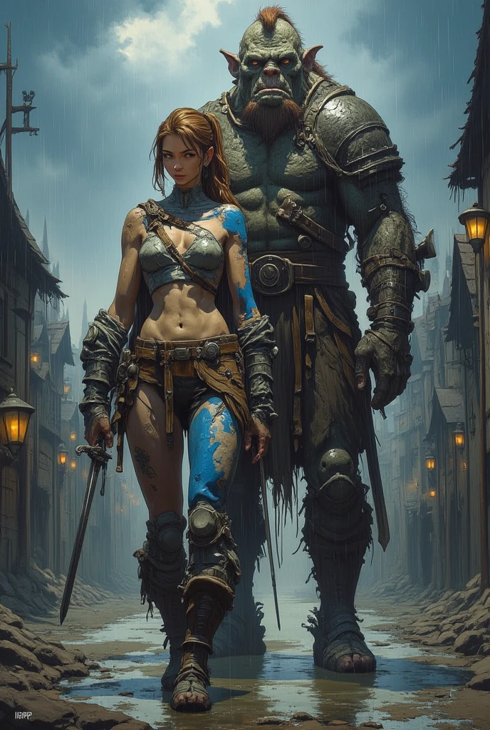 A (full body:1.3) shot at 8k resolution, splash art, fantastic comic book style, photorealistic, intense look, anatomical photorealistic digital painting portrait of a (old male:1.3) human (warrior:1.3) in black and gold intricate (heavy armor:1.3) with red hair in a (dark and moody universe:1.3), light particle, very detailed skin,samurai, very detailed eyes, (elden ring style:1.1), (warhammer style:1.3), concept artist, global illumination, depth of field, splash art, art by artgerm and greg rutkowski and viktoria gavrilenko