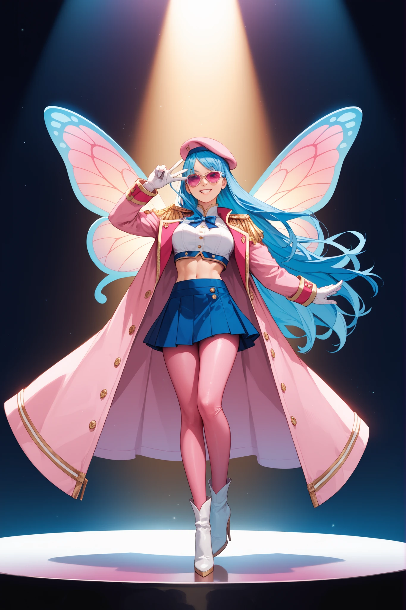 multiple girls, giantess art, highly detailed giantess shots, giantess, most detailed, perfect face, Two legs, Five fingers, A beautiful girl who is bigger than a skyscraper, Wearing rimless glasses, smile, blue base magical girl dress, bow, magical girl, holding a magical wand, black pantyhose, blue stiletto heels, thunderbolt from a magical wand, Destroying cities, Under heavy attack, A very small big city, Miniature metropolis, Full body description, GTS, giga giantess, stomping city, crash city, tiny city, micro city, pantyhose feet, High resolution, highest quality, masterpiece,