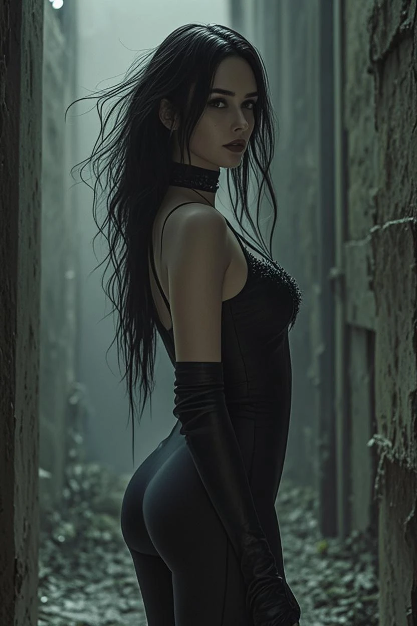Garota loira vestida com saia curta, roupa de estudante rasgada,Cabelo pigtails, eyeglass, , terrified behind a wall,in the rain wet and sweaty skin camera with bottom-up angle back up angle, clima de filme de terror