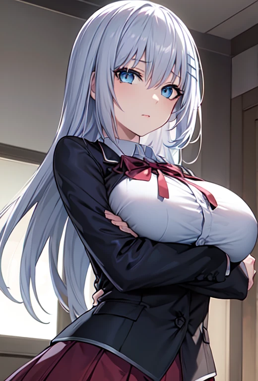 8k, A masterpiece of softcore pornography shot by Kishin Shinoyama, Bast quality,big, RAW Photos, (Ultra-thin contour lines), (1 girl), Takane Shijou,Idol Master, Purple ruby eyes, Highlight Eye, Silver Hair, Disheveled Hair, Professional Lighting, (Glowing Skin: 1.2), shiny big, ((Highest quality)), Sharp focus: 1.2, Highly detailed face and skin texture, fine grain, Perfect Face, Perfect body, Blur Art, CG, background, milk, in front (13 years old, Cool and beautiful girl face), wear ((Lady)), thigh), blush, (Porn Cosplayer), (Pussy、Pussy、Insertion of foreign body into vagina)、((Toys wriggling inside the vagina)), Gravure idol bed in, She pulled up her skirt to avoid the heat.., Browsing Caution,