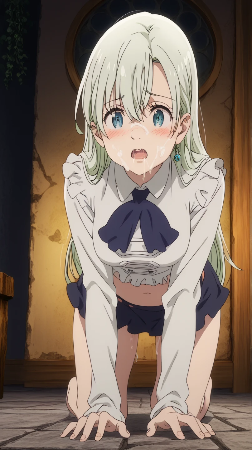 {artoria pendragon_fate ubw:1.15},blond hair, beautiful dark green_eyes, , ((Strong light )) , 1 girl,, alone,((detailed eyes, squinting:1.7)), hair between eyes,(wet white lace panties:1.5),, bare shoulders,, cleavage, thighhighs, ((( ponytail))), ((torn wet white shirt, see-through nipples:1.5)) , beautiful light, , close up face:0.2, detail navel , detail thin thigs, , ((sitting on green liquid:1.8)), wet white lace panties , trouble eyebrow, nsfw,(ecstasy:1.8) ,(slut:1.6),(vulgarity:1.7),(fucked silly:1.8),(steam:1.5),(wet:1.5),(trembling:1.5),(Turning the face side to side:1.5) ,(drooling:0.6),(sweat:1.5),closed mouth:0.8, wince,(orgasm:1.7), trembling:1.8, beautiful upper body, Beautiful body, beautiful character design, perfect eyes, Perfect face, expressive eyes, Turning the face side to side,(church:1.5),in the center of the image, official art,High Definition CG Unity, Perfect lit, bright_front_face_lit, ,(Highest_quality:1.0),4k,Super detailed, photograph, 8K, nffsw, High resolution, absurd:1.2, kodak portrait 400, film grain, Lens flare, (lively_color:1.2) (beautiful,small breasts:1.4), (beautiful_face:1.3),(narrow_waist),((blush)), ((detail nipple)),,saber, dress, pony tail