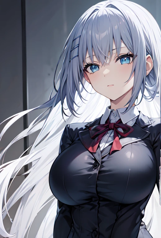 4K,High resolution, (Highly detailed CG,8k,wallpaper)、One Teenage Woman,(((Slender,Upper Body,tall,Big Breasts,torso is long,school uniform))、Clean detailed eyes),(Huge breasts),(Huge breasts),(Huge breasts),(Huge breasts),(((Huge breasts))),(Super Breasts),(Very large breasts),(Beautiful and shapely breasts),Light-colored hair、Cute hairstyle