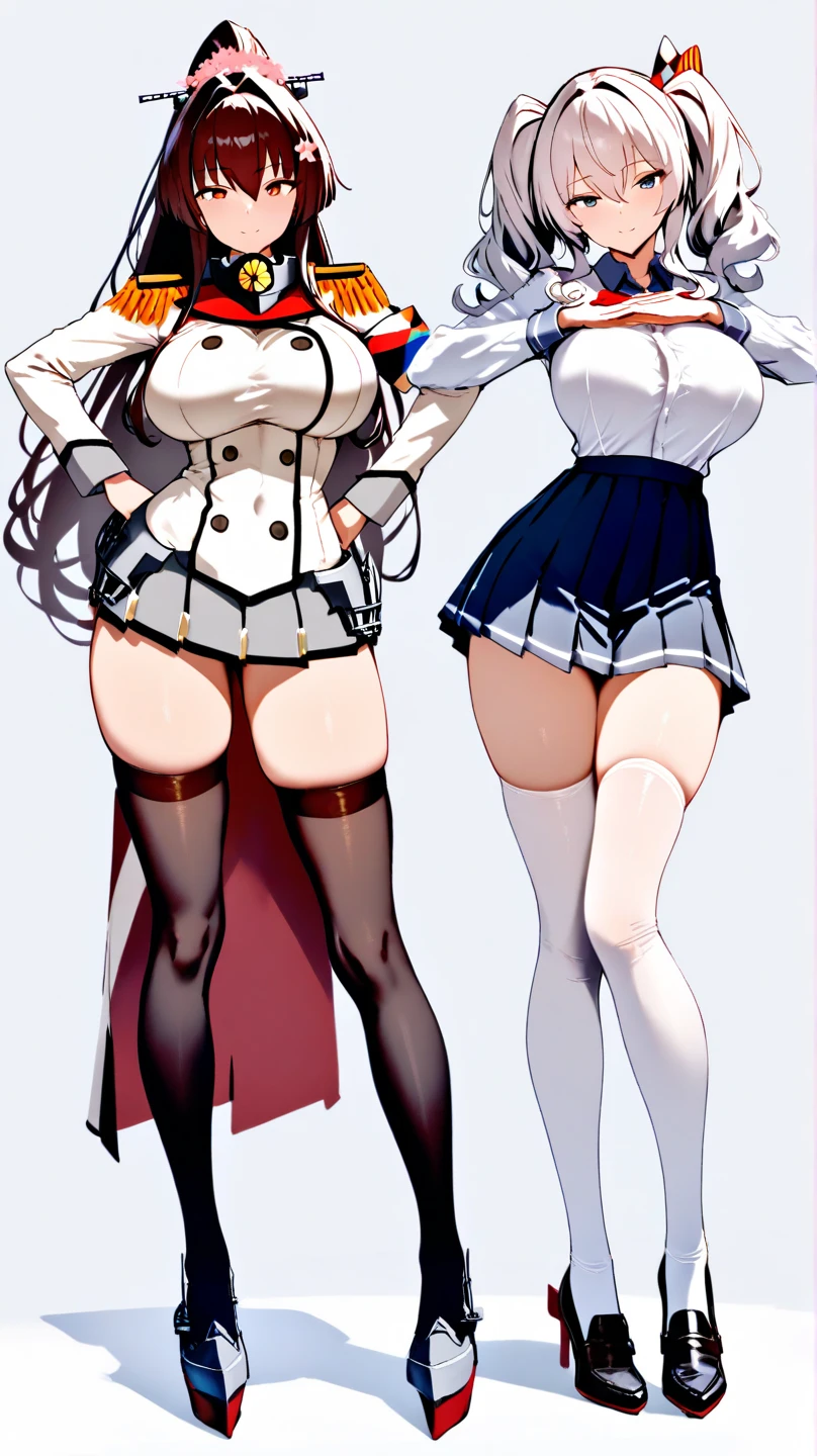 Beautiful character pose in dynamic pose two women together Jennifer Connelly on the left and together with Cinderella on the right with a symmetrical body with a corset and beautiful breasts, corpo bem definido, delicado e sensual, Cartoon style illustration, digital illustration White background