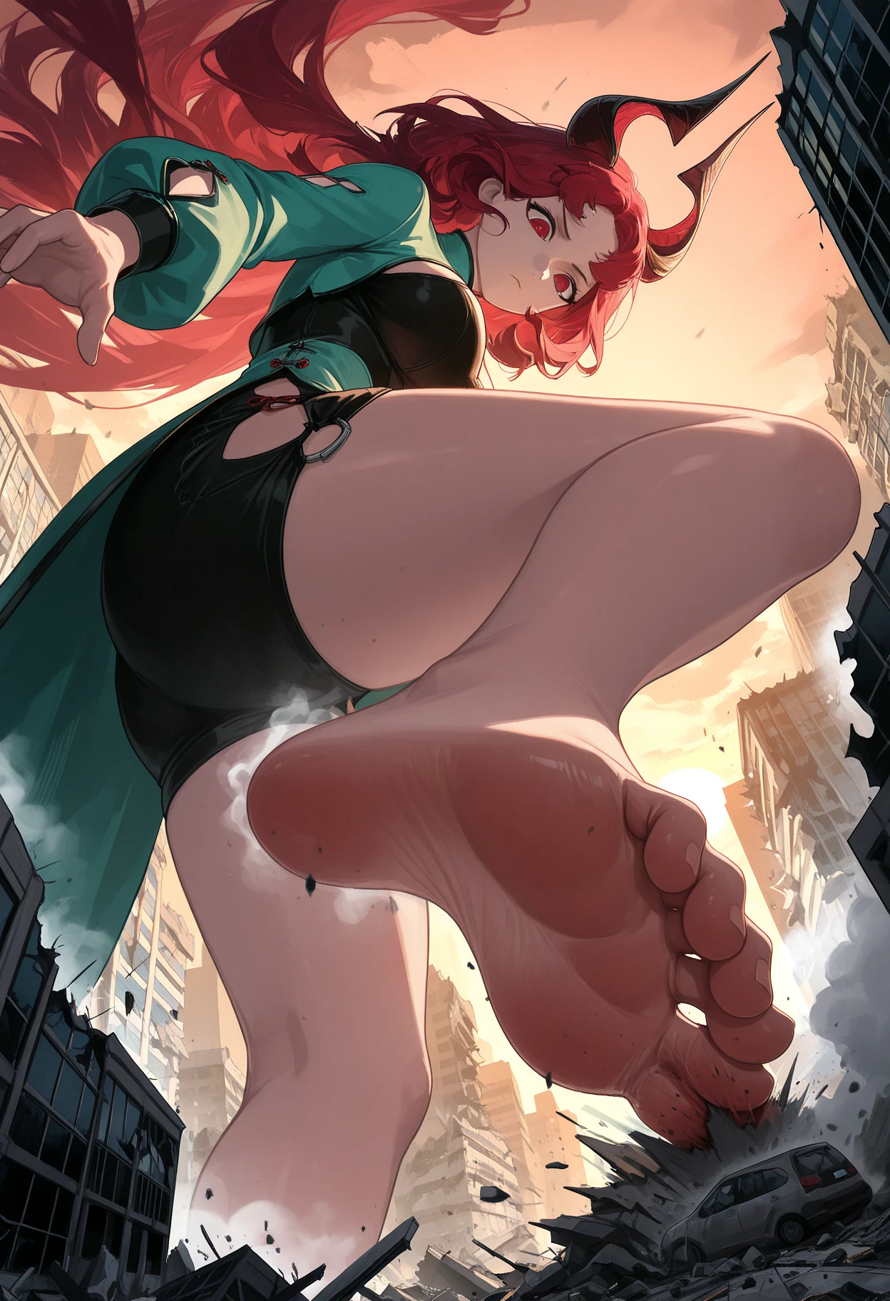 In the heart of a sprawling city, the Giantess Goddess towers above skyscrapers, her golden skin shimmering under the sunlight. Her presence exudes an irresistible allure, her dark, seductive eyes scanning the tiny inhabitants below. With each step, the ground trembles, and buildings crumble beneath her colossal feet.
She moves with a sultry grace, her voluptuous form casting long shadows over the terrified populace. Her lips curl into a wicked smile as she kneels, her fingers playfully tracing the streets, scooping up tiny humans like toys. She brings them close, her hot breath washing over them as she whispers promises of ecstasy and torment.
Her touch is both tender and overwhelming, her fingers caressing the tiny bodies before squeezing them with a sadistic delight. She presses them against her curves, their struggles intensifying her pleasure. The city becomes her playground, each crushed building and squirming human adding to her arousal.
For the Giantess Goddess, the destruction is an intimate dance of power and sensuality. She revels in the chaos, her laughter mingling with the sounds of collapsing structures and desperate cries. In her eyes, the tiny humans are nothing more than instruments of her dark, sensual pleasure, their agony fueling her insatiable desires.
