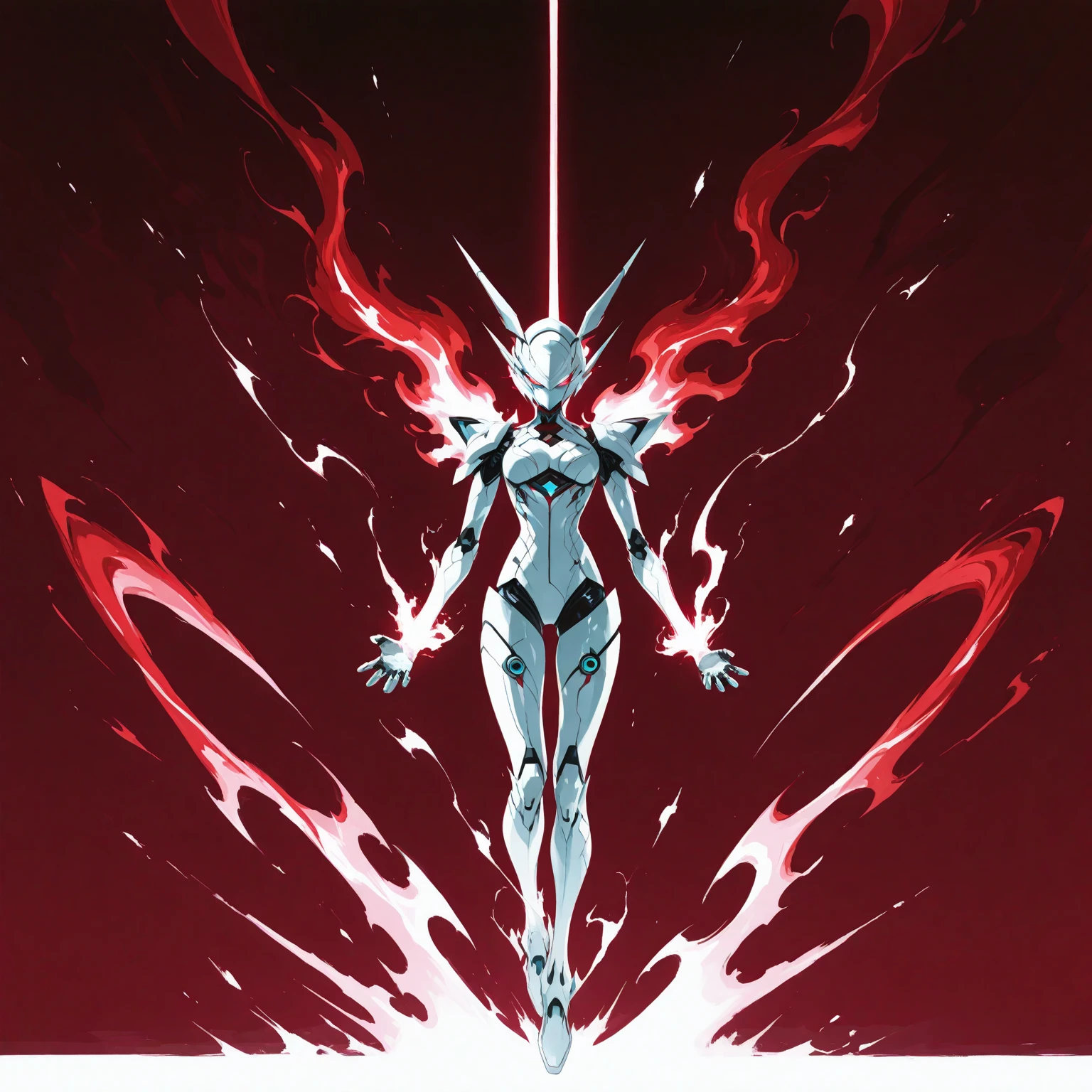 (highres:1.2), detailed woman with slender body, flowing white hair and vibrant red eyes. She stands tall, levitating gracefully in the air. The woman has medium-sized breasts. The artwork should showcase her strong presence and elegance. The scene is set in a dream-like atmosphere, with soft, ethereal lighting and a hint of mist. The overall color palette is pale and delicate, with a touch of warm pastel tones. The image should exude a sense of tranquility and mystery, inviting viewers to marvel at the beautiful woman in her weightless state.