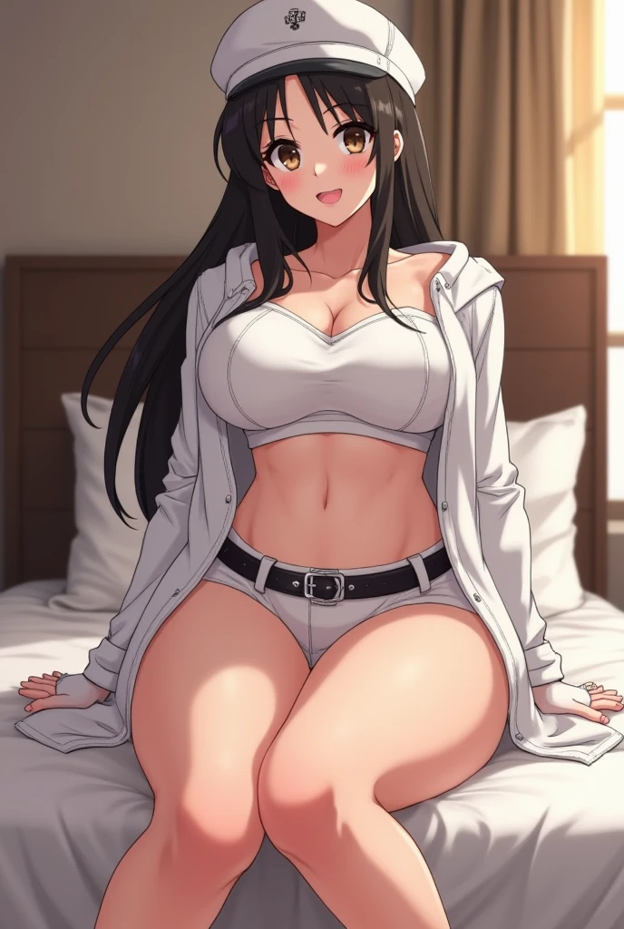(Highest quality)), ((masterpiece)), (detailed), Perfect Anatomy，((Full body shot 1.5))，One woman，28歳のBeautiful woman，Married Woman，口を開いて微笑むMarried Woman，The look of temptation，Very sexy，(((Big Breasts，1 wearing a large white T-shirt.8，One Piece T-shirt，A large t-shirt that reaches down to the waist，No bra)))，Small nipples，Open-chested T-shirt，Emphasize cleavage，
Beautiful woman，Beautiful Face，Big eyes，Beautiful Eyes，Well-formed double eyelids，Beautiful teeth alignment，8 head body，Beautiful body lines，Slender body，Beautiful Hands，Beautiful legs，Long hands，Long legs，Long and flexible hair，Shiny hair，Black hair，Full body shot 1.4，Embarrassed expression，blush，Half-open mouth，from below，Beautiful shoulders，Beautiful collarbone、(((Legs apart 1.9，1 with your legs wide open.9，Woman sitting on sofa 1.9，)))，(((press breasts together1.9)))，((Lift up the bottom of your T-shirt 1.9，White panties))，Crotch is fully visible，Leaning backwards with hands behind back，I&#39;m not wearing a skirt，