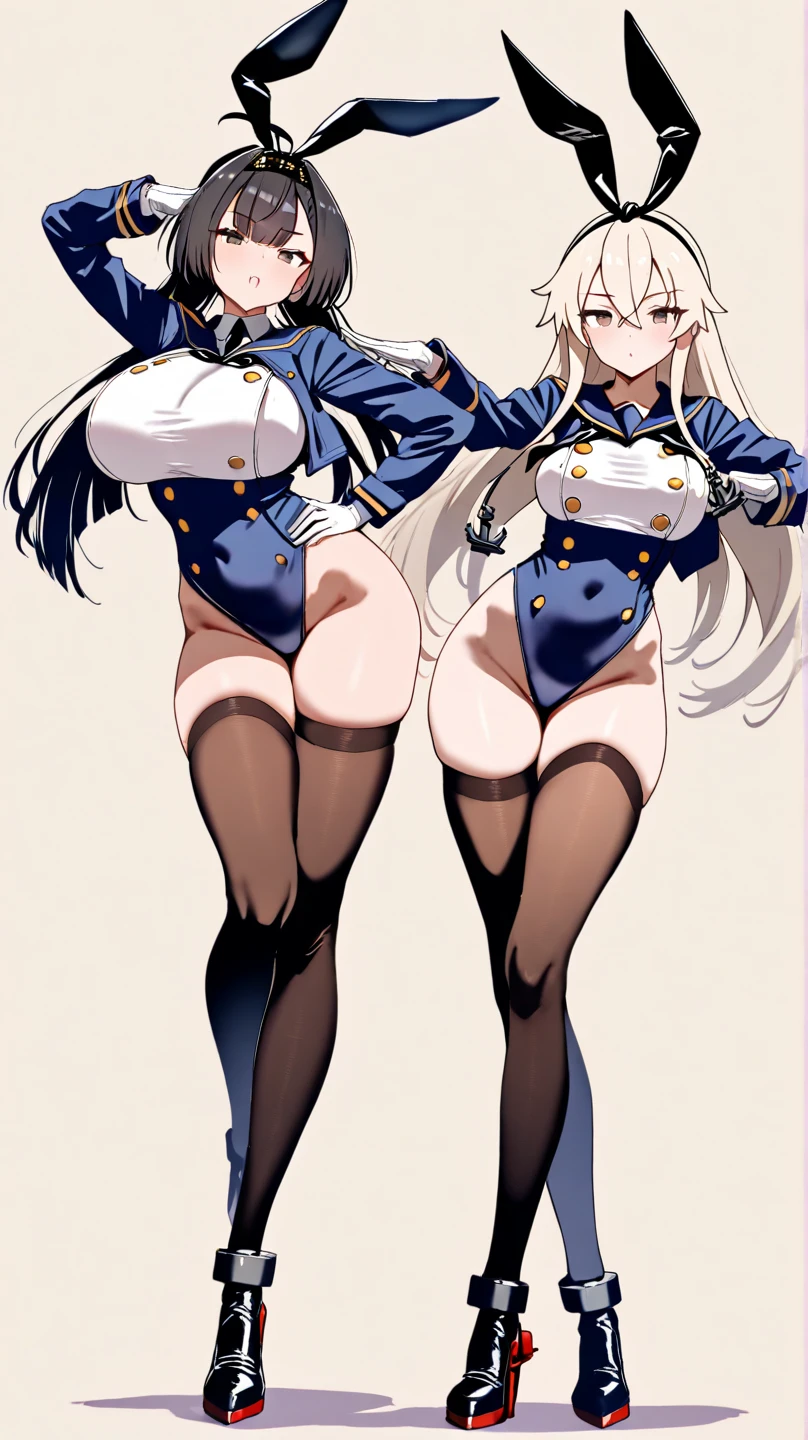 whole body,Standing posture, (Gray Hair,ponytail,) (Big Breasts,Woman in her 20s,), (Beautiful Face:1.2) (High leg leotard,Sailor suit,Sleeveless clothing,) Expressionless,(White background)