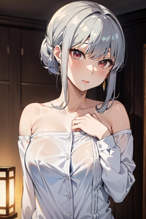 Sweaty、JK、underwear、Gray Hair、Sharp eyes、Gal、Messy Hair、Pixie cut hair、tits、Japanese-style house、Veranda、Push down
