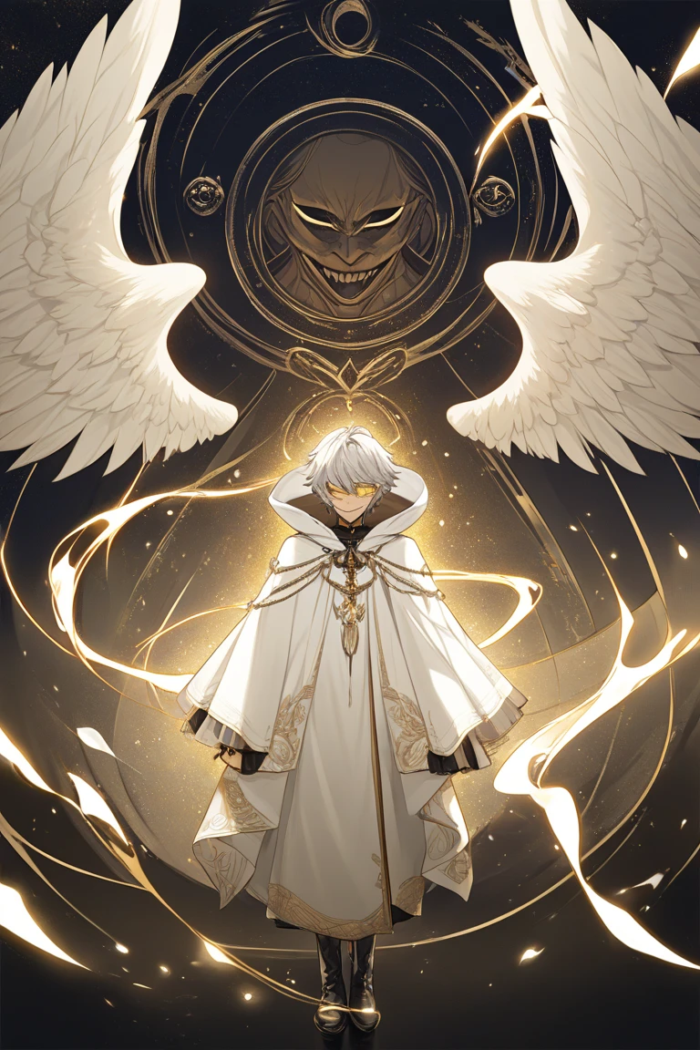 A black and white drawing of a man with wings, devilman, winged boy, wild whole body devilman, winged human, nge, nge dark fantasy, winged, huge wings growing out of arms, demon wings, angel tron, with big wings, wings growing out of arms, angel with black wings, . This character must be coming out of the multiverse