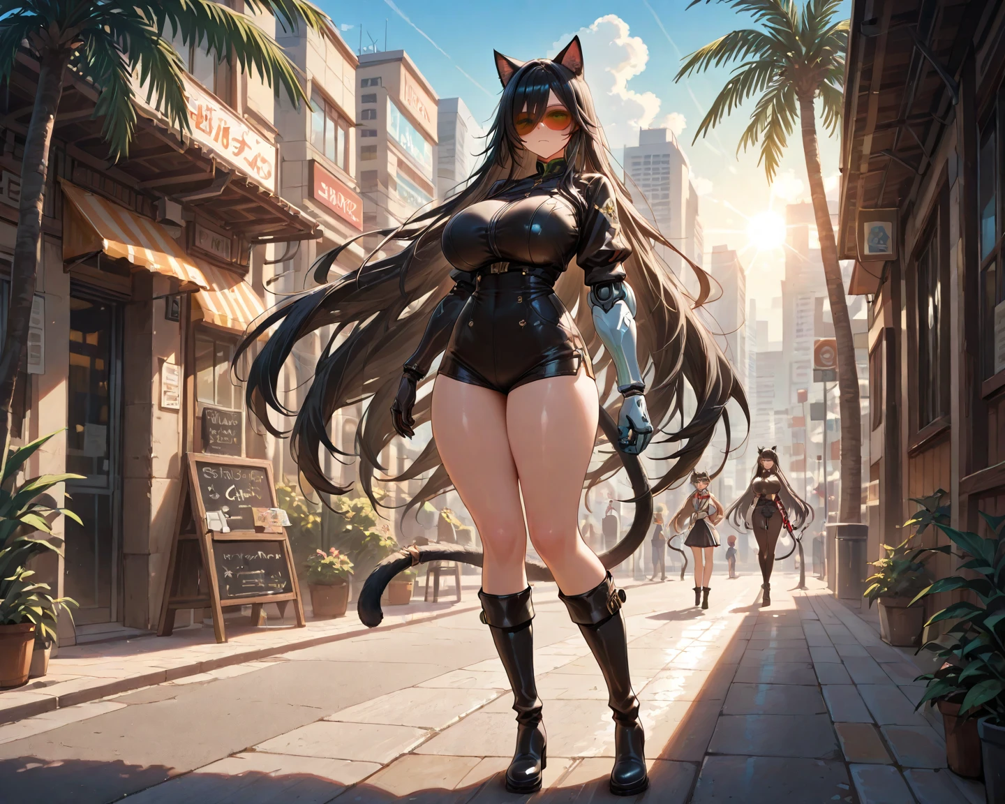 extremely detailed CG Unity wallpaper 8k, (masterpiece), (best quality), (ultra-detailed), (ultra-realistic), (best character details: 1.36), nikon d750 f / 1.4 55mm, dynamic angle, professional lighting, photon mapping, radiation, physical rendering, outdoor, busy street, looks at the viewer, blush, 1 girl, young woman, tall body, golden proportions, (Kpop idol), (shiny skin: 1.2), (oily skin: 1.1), makeup, [:(Face Detail:1.2):0.2]:,PureErosFace_v1, ((Wavy Gray Hair & Refined Sense of Style)),(Egyo Sal:1),(Puffy Eyes),(Eyelashes:1.1), (Lips Parted: 1.1), Red Lipstick, Broad Shoulders, (Medium Chest: 1.1), (Décolleté: 1.1), Animal Ears, (Big Butt: 1.2), Hips,Silk Coat, Song, Song Dynasty, Song Clothes, --auto --s2