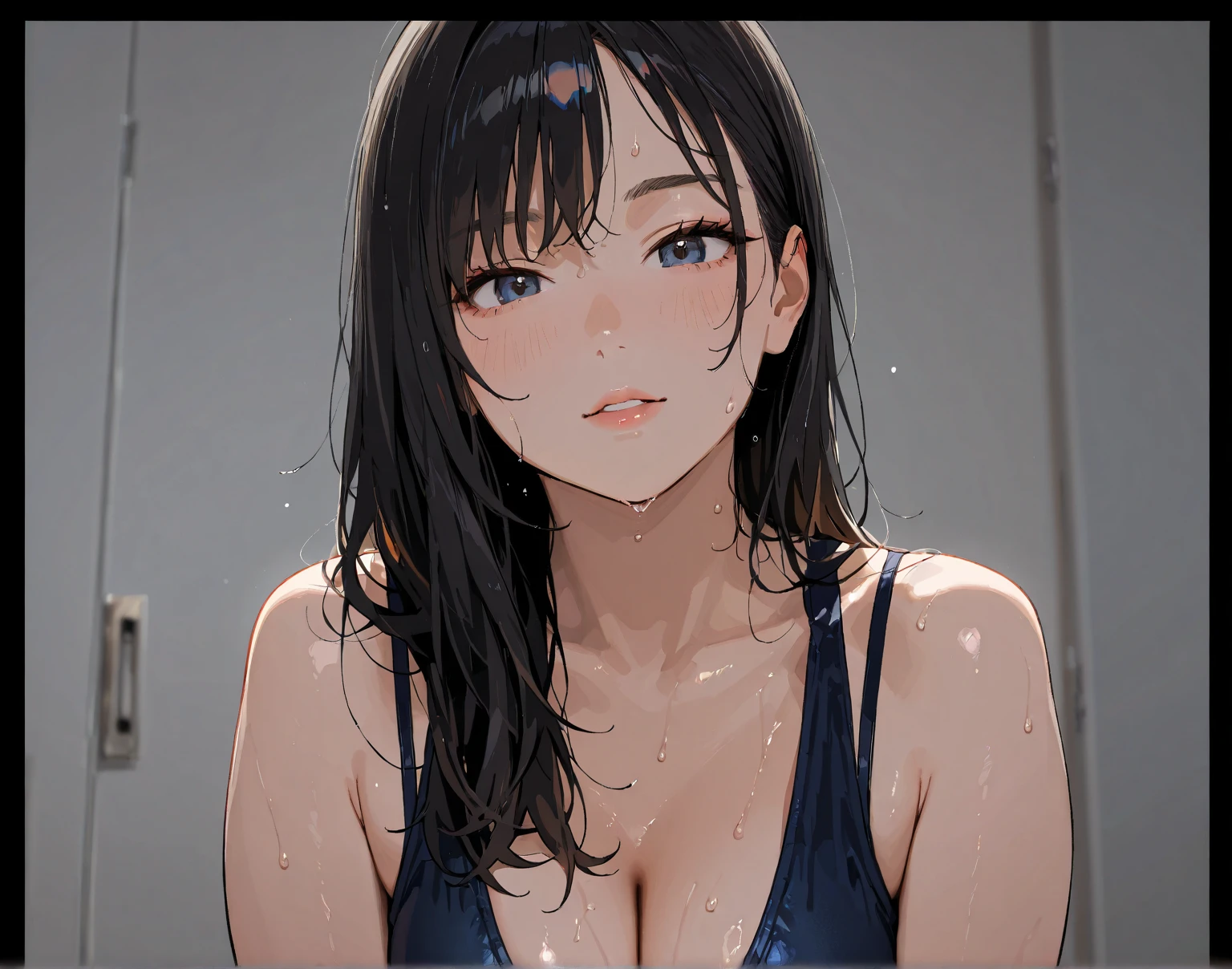 anime illustration, ((((highest quality)))), (((Ultra-precision CG 16K))), (((masterpiece))), (((Very detailed))), (((Extremely detailed))), (((Black outline:1.3, Written boundary depth:1.3 , Written soft outline, sharpness))), Maximum clarity and sharpness, Multilayer Texture, Surface Shading, Cinematic lighting, Beautiful details sparkle ,Perfect Proportions, Limited to one woman, BREAK accurate, Anatomically correct, Highly detailed face and skin texture, drawn in detail, Highly detailed facial and skin texture, Detailed eyes, beautiful hair, Beautiful Japanese Idol face, Beautiful and beautiful eyes, Beautiful body, Beautiful breasts, Beautiful thighs, Beautiful legs, Beautiful fingers, (Beautiful views) , skinny body, ((Beautiful Skin)), ((Skin Texture)) BREAK breast enlarged, medium Breasts, rocket breasts, (((perky breasts))), ((sagging breasts)), slender waist, ( narrow eyes, smiling, blush, determined expression, sweaty , Heavy breathing,) , (streaked hair, hair intakes, colored inner hair, ) BREAK (((wearing printed oversized sexy tank top , wearing wide-leg-pants, breasts is covered by outfit))) , wearing earrings, (((tanned skin, tan lines))) , BREAK ( stick breast out, bending over,  under the blue sky ),(((looking at viewer, super detailed background , ))), BREAK (((portrait , close-up of face, bust-up shot, looking at viewer, )), (natural make), random angle , random situation , pinup magazine pose, from front