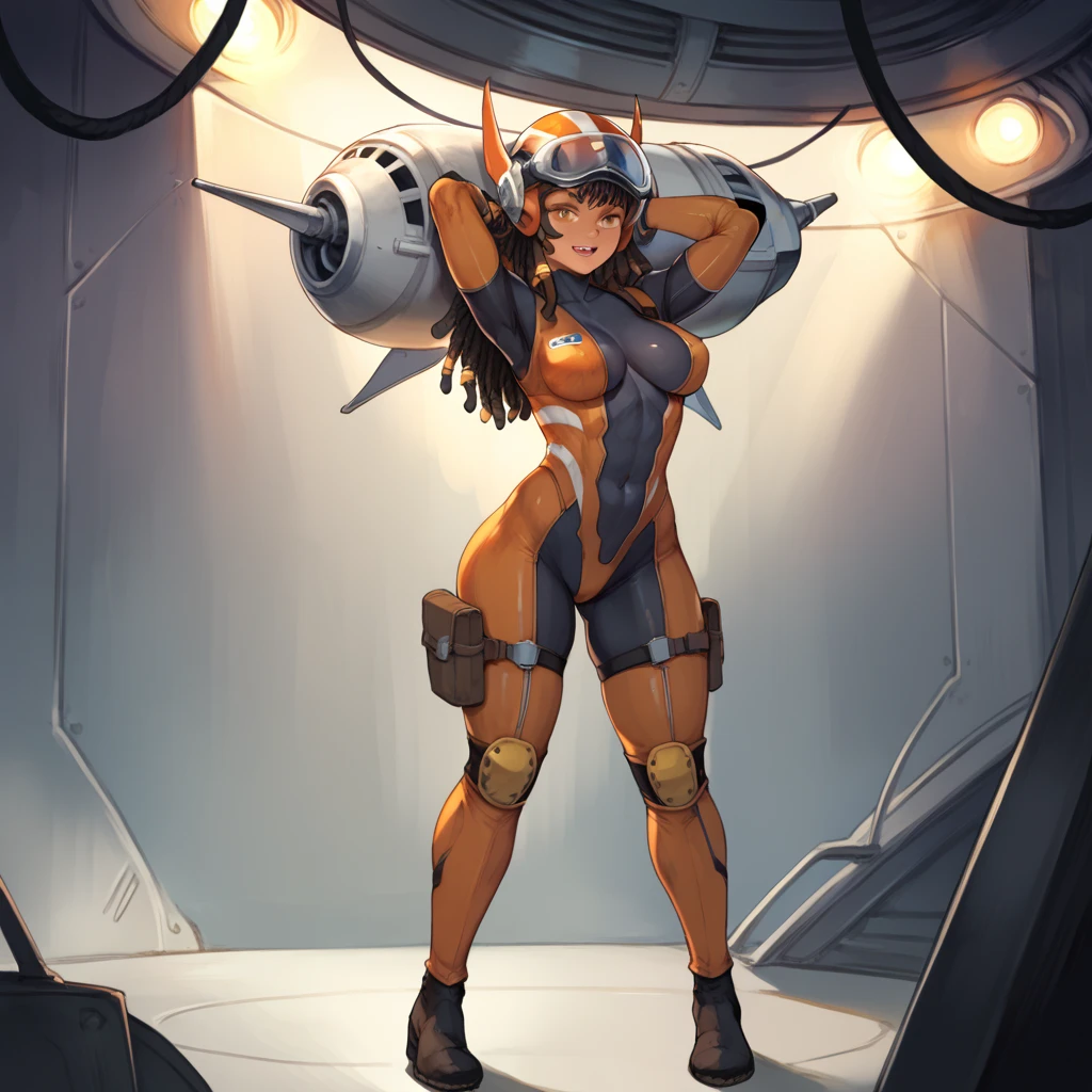 ((Best quality)), ((masterpiece)), (detailed: 1.4), (Absurd), (((full body)), (((woman))), 20-year-old woman, Beautiful muscular woman, giant robot pilot, perfect body savage, wearing little clothes, tiny thong