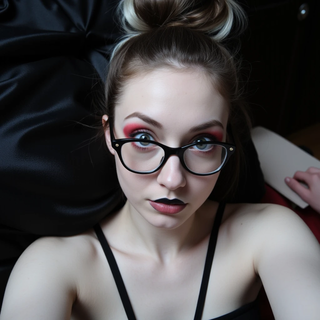 Red lips, large blue eyes