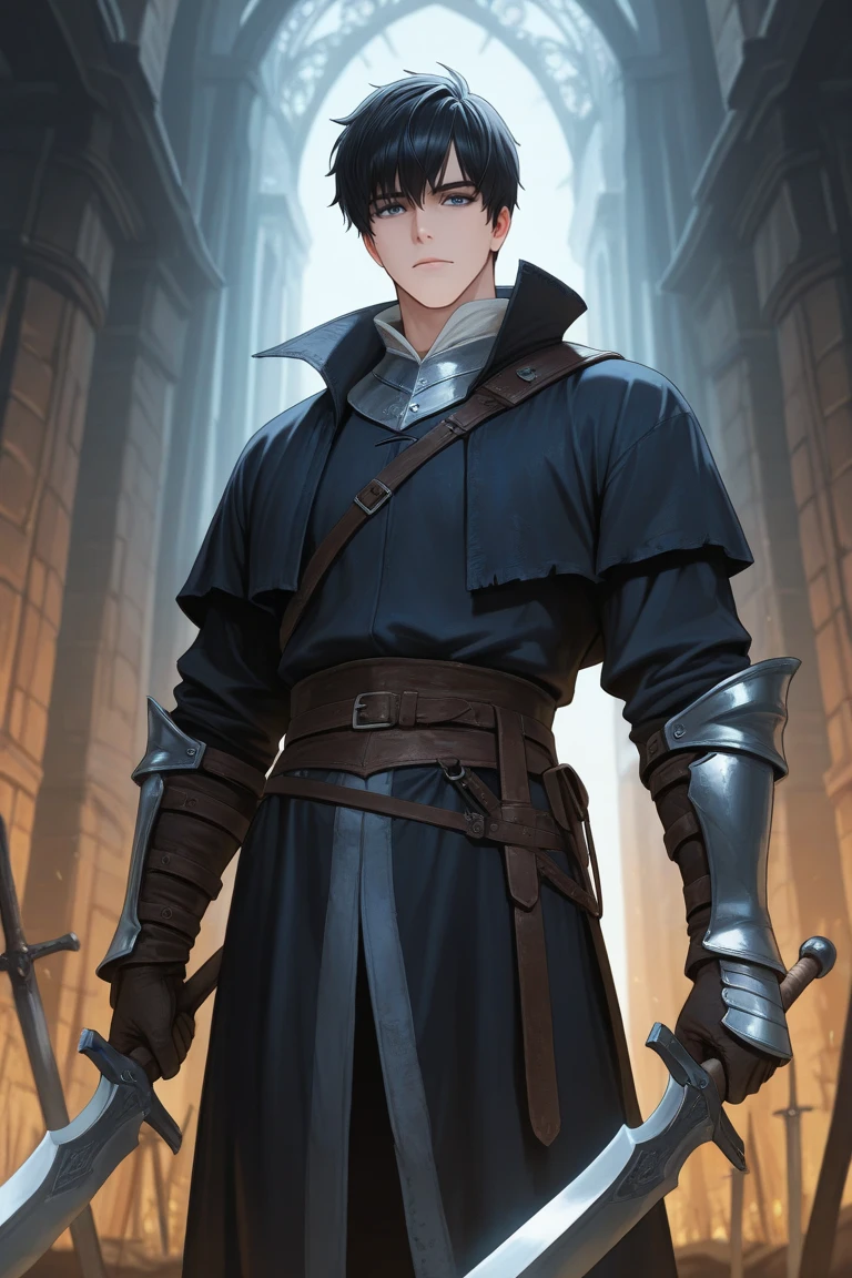 Anime character, a man, medieval era. Young man, 20 years old, large body, cold gaze, cold expression, white skin, short messy gray hair, ponytail, left eye patch, black clothes, black shirt, dark cape with hood, chains. frontal camera. Walking in a sea of ​​blood. Three moons shining high in the sky, purple, red and blue. White electricity emanating from his body, black electricity emanating from his left hand. Right eye shining in a white ray. Thunderous white lightning. (best quality, 4k, 8k, high resolution, masterpiece: 1.2), vibrant, ultra-detailed colors, chiaroscuro lighting, dramatic pose, intricate details, fantasy, mystical, powerful