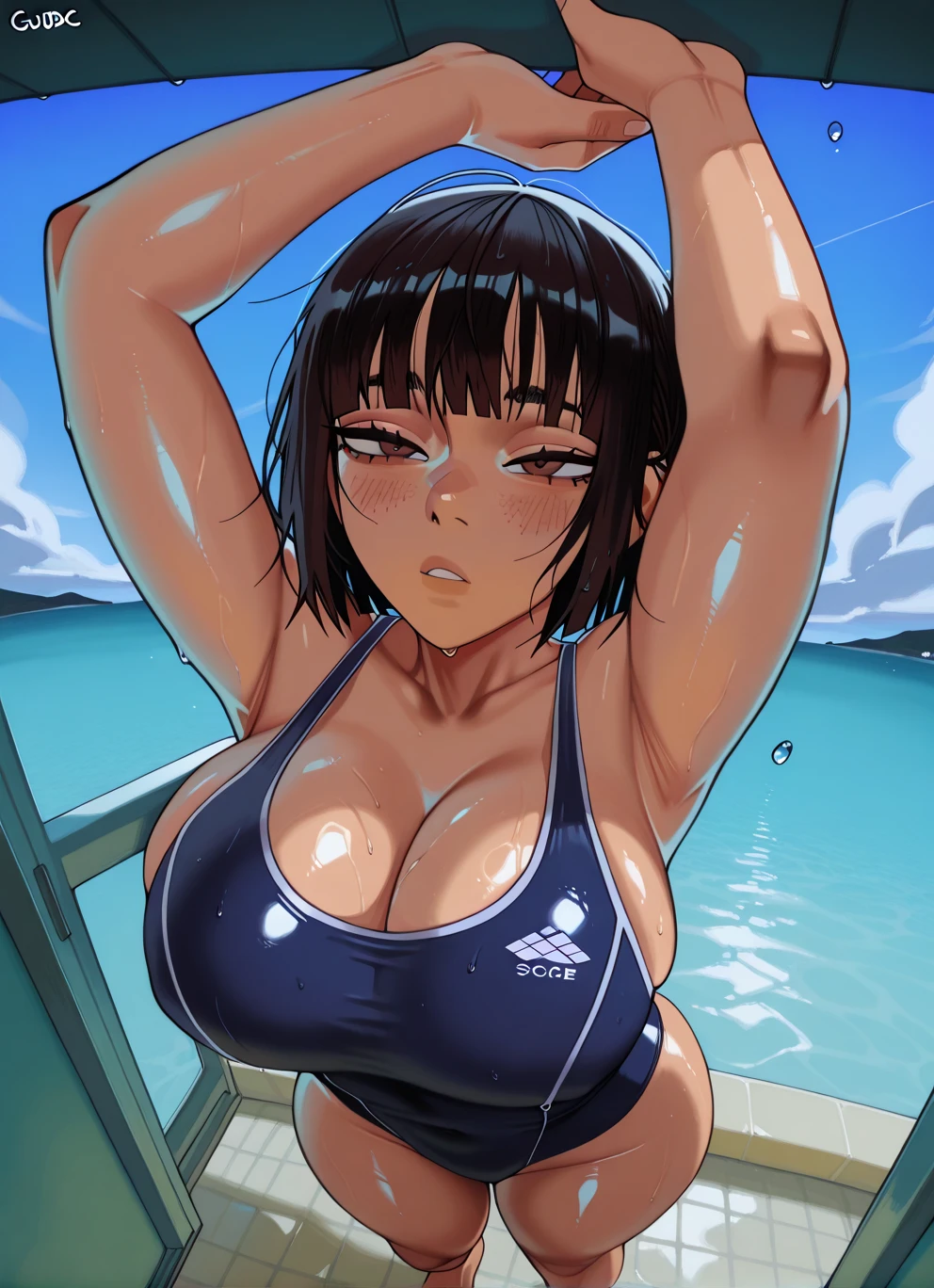 8K,master piece,Suguha Kirigaya,black short hair,beautiful face,sexy dress,covered nipples,choker,breasts,leanbody,slim waist,