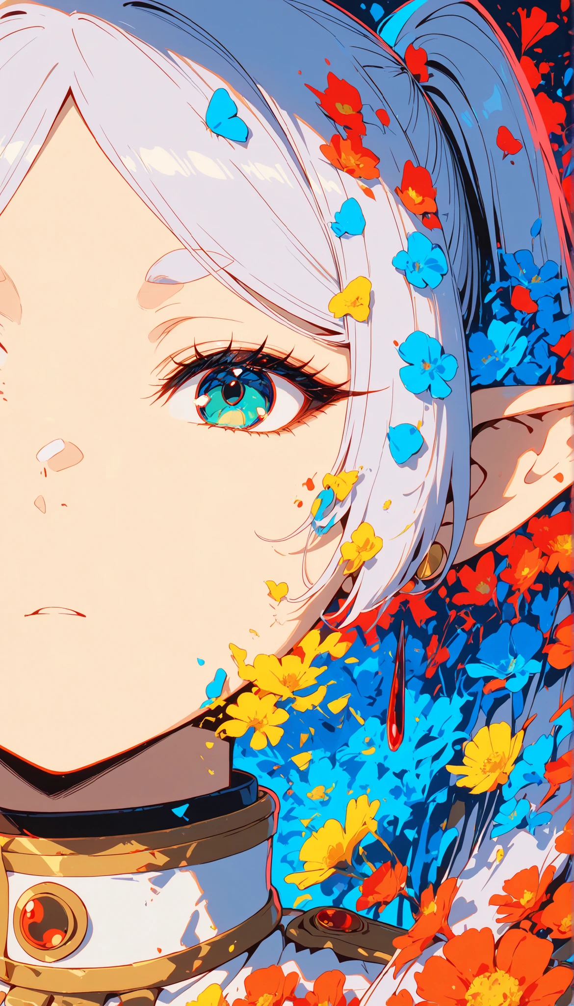( masterpiece, best quality), safe, bangs of incredible quality , very aesthetically pleasing, absurdities, highres, newer , HDR-10, 8K, high detail RAW color art , large pupil , eyelashes, high detail RAW color art , impressionism, Focus on the movement , instant capture , Aesthetically Beautiful , beauty of shapes ,1 girl,frieren de Frieren