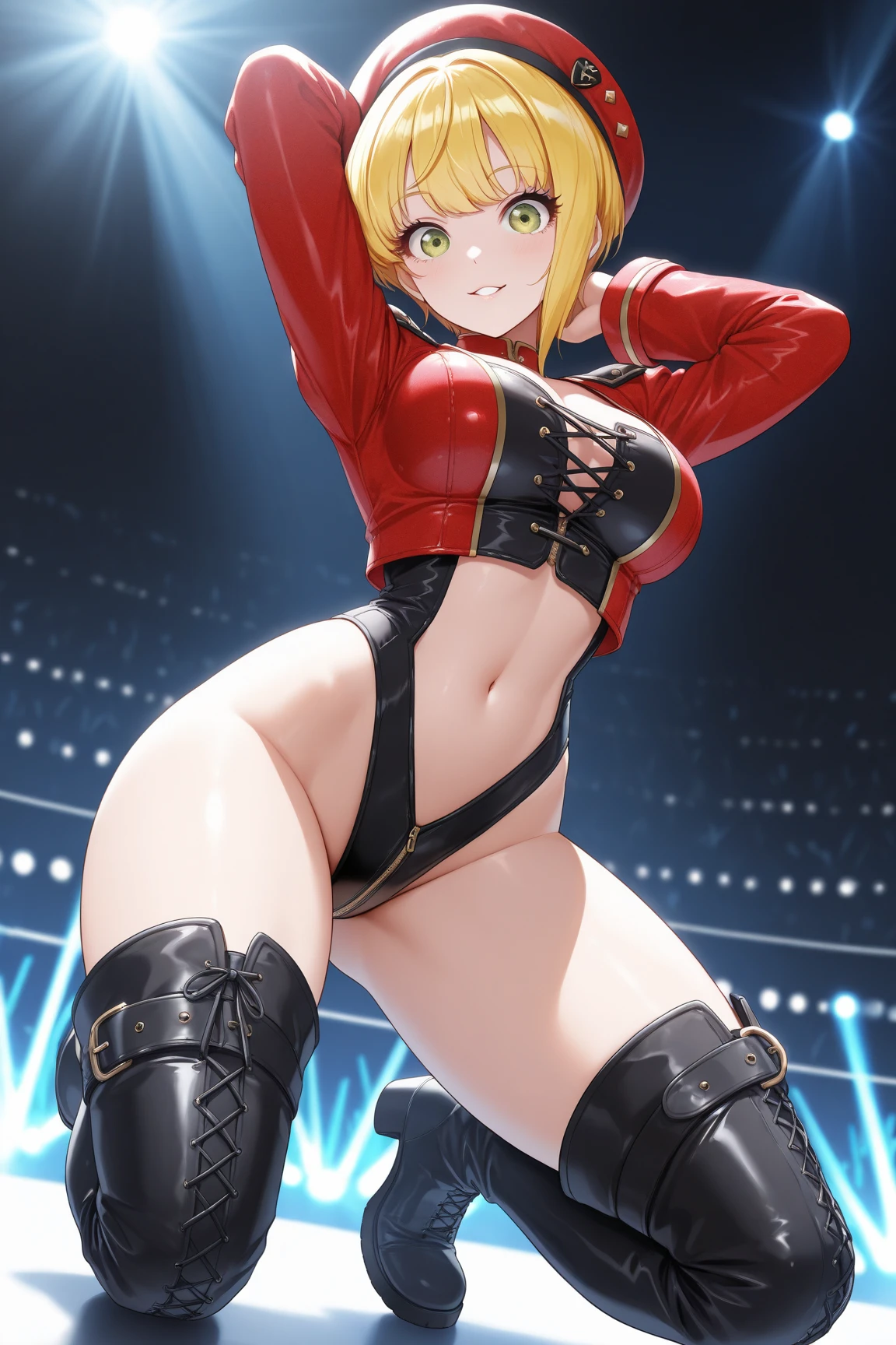 realista, Elizabeth Taylor, vista frontal, [erotismo: 1.8], Corpo todo, 18 anos, very short and flowing blonde hair, magra, ass, cosplay sailor moon, feet with boots, dancing rock in a 70s nightclub, (seios muito pequenos: 1.6), 