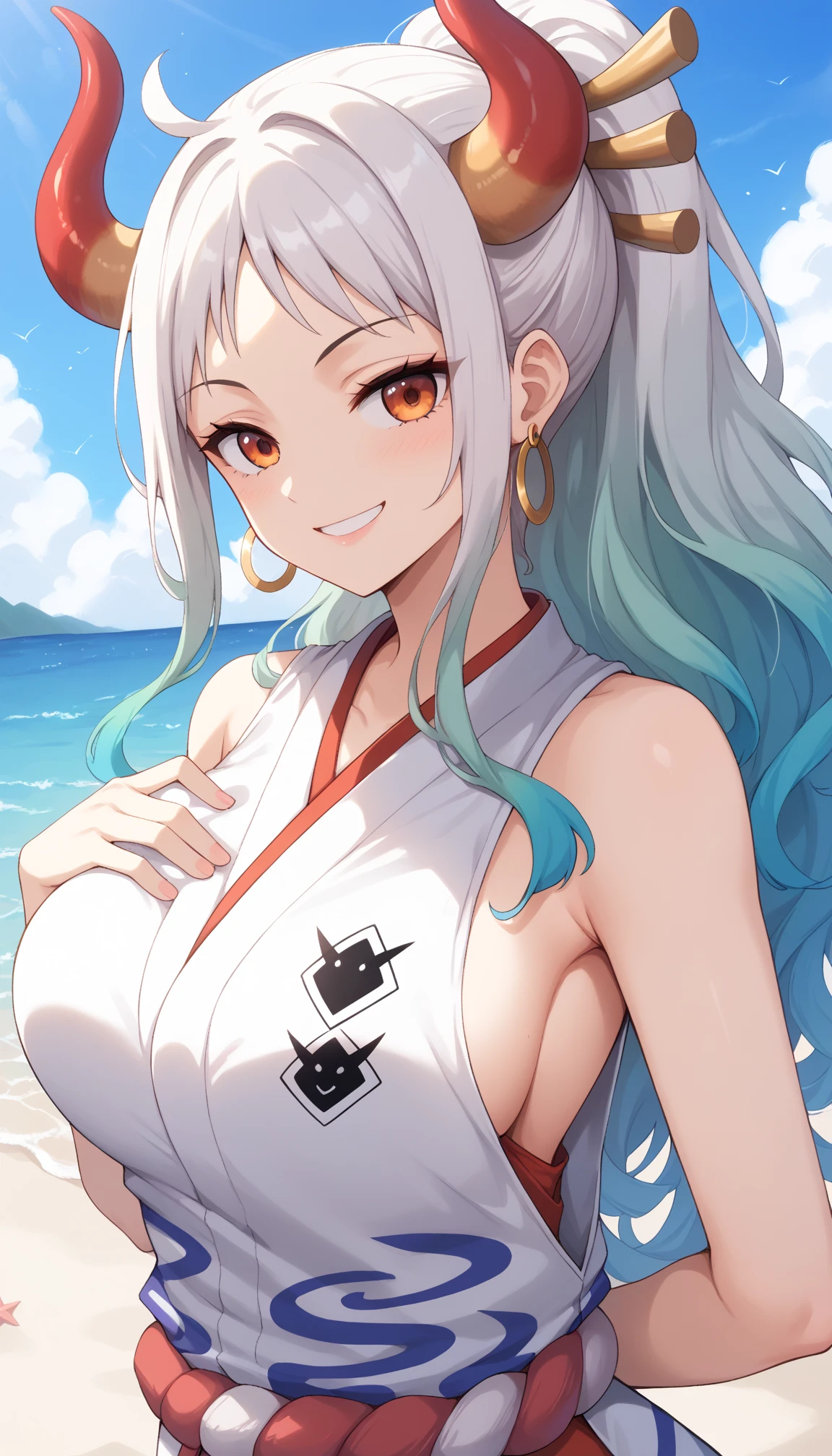 Yamato One Piece, sexy pose, Perfect body, Beautiful and delicate eyes, beautiful lips, extremely detailed face, long eyelashes, High quality 4k, 8k, High resolution masterpiece:1.2, Super detailed, actual:1.37, photoactual, bright colors, Bokeh, portrait, Vibrant color palette, Stunning studio lighting，Big ，Leak points，Hot springs