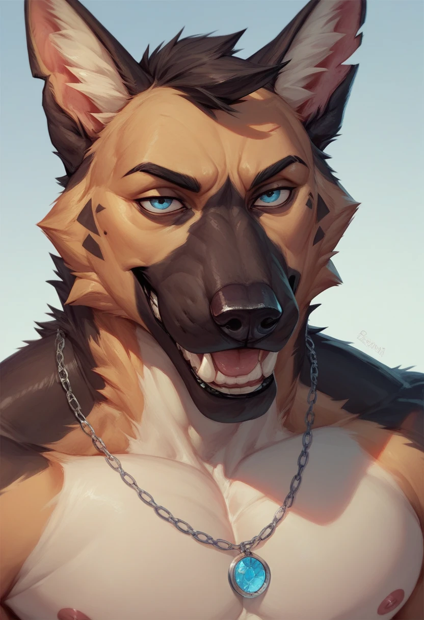 ((masterpiece)), ((high resolution)), ((Anime style)), ((best quality)), ((super fine illustration)), ((highly details)), ((8k)), ((detailed face)), ((detailed hands)), ((detailed body)), ((detailed eyes)), ((SFW)), ((solo)), ((uploaded on e621)), (by slugbox), (by bonifasko), (by cervina7), (by null-ghost), ((German shepherd dog)), ((fluffy dog)), ((male anthro)), ((anatomically correct)), ((pawpads:1.3)), (five fingers), ((tuft)), ((fluffy fur:1.3)), ((fluffy fur body:1.3)), ((detailed fluffy fur)), ((big yellow eyes)), ((looking at viewer)), ((shoot from front)), ((close up portrait:1.8)), ((furry)), ((huge muscular male:1.3)), ((muscular figure)), ((massive and strong body)), ((vein:1.3)), ((veiny muscles:1.3)), ((huge pecs:1.4)), ((big nipple)), ((big muscles:1.3)), ((muscular arms)), ((muscular legs)), ((six pack abs:1.6)), (Oblique muscle), serratus anterior muscle, ((thick thighs:1.3)), ((blush)), (long snout), (big tail), (canine teeth), (fangs), open mouth, ((breath visible)), ((sweaty:1.8)), ((many scars are covered in the body)), ((many scratches are covered in the body)), ((a lot of claw marks are covered in the body)), ((scars on face)), ((scar on eye:1.4)), ((detailed scars)), ((wearing dog tags:1.6)), ((dynamic pose)), ((in the seaside)), ((on the beach)), ((the sun)), ((a crowd of furry:1.3)), ((detailed background)), ((cinematic lighting)), ((gorgeous light and shadows)), ((highly detailed background)), ((wearing hot pants:1.6)),