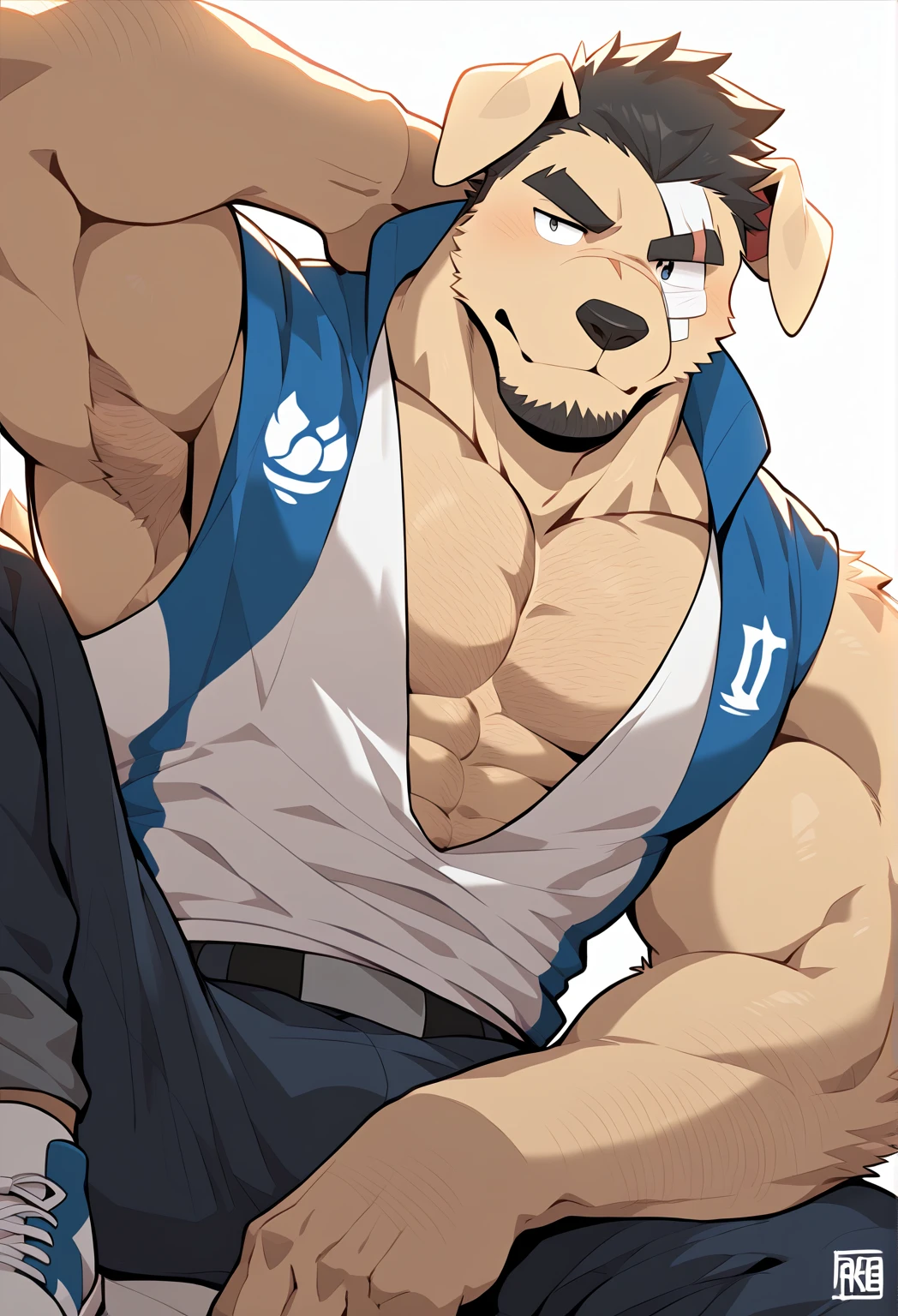 anything, score_9,score_8_above,score_7_above, A blue jay listening to music with an mp3 player., while cleaning a park, (sunny:1.3), smileg, male focus, zPDXL, zPDXLxxx, flexing, muscular, lobo, The second, large pectorals, venous muscles, Huge muscles, flexing, Use speedometer, smile
