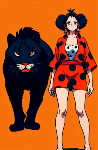 A giant cat stalks a bikini clad woman, beach by moonlight