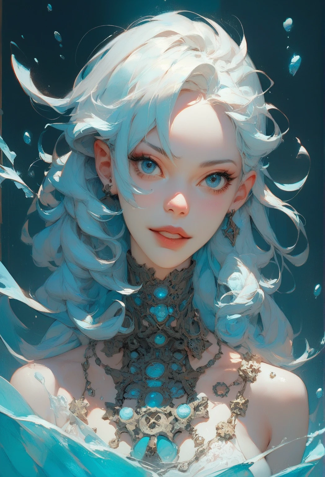 upper_body, 1girl,solo,aqua hair,long hair,aqua eyes,simple background,ponytail,hatsune miku,grey background,twintails,small breasts,arms at sides,breasts,very long hair,parted lips,white background,blue eyes,beautiful face,perfect face,pale_skin,ultra detailed,HD32K,outdoors, snow, winter, Chinese style,
