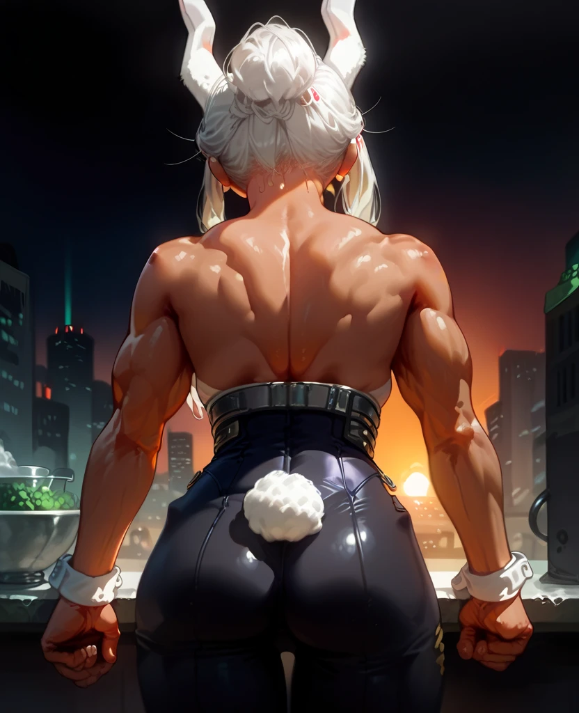bangs big breasts bubble butt curvy white hair red eyes dynamic pose explanation full body high heels hourglass figure huge breasts maebari nipples reverse short hair standing thick thighs wide hips, 1girls bra breasts female hips huge breasts large breasts light skin light-skinned female mature female milf mother naughty face panties short hair thick thighs thighs wide hips