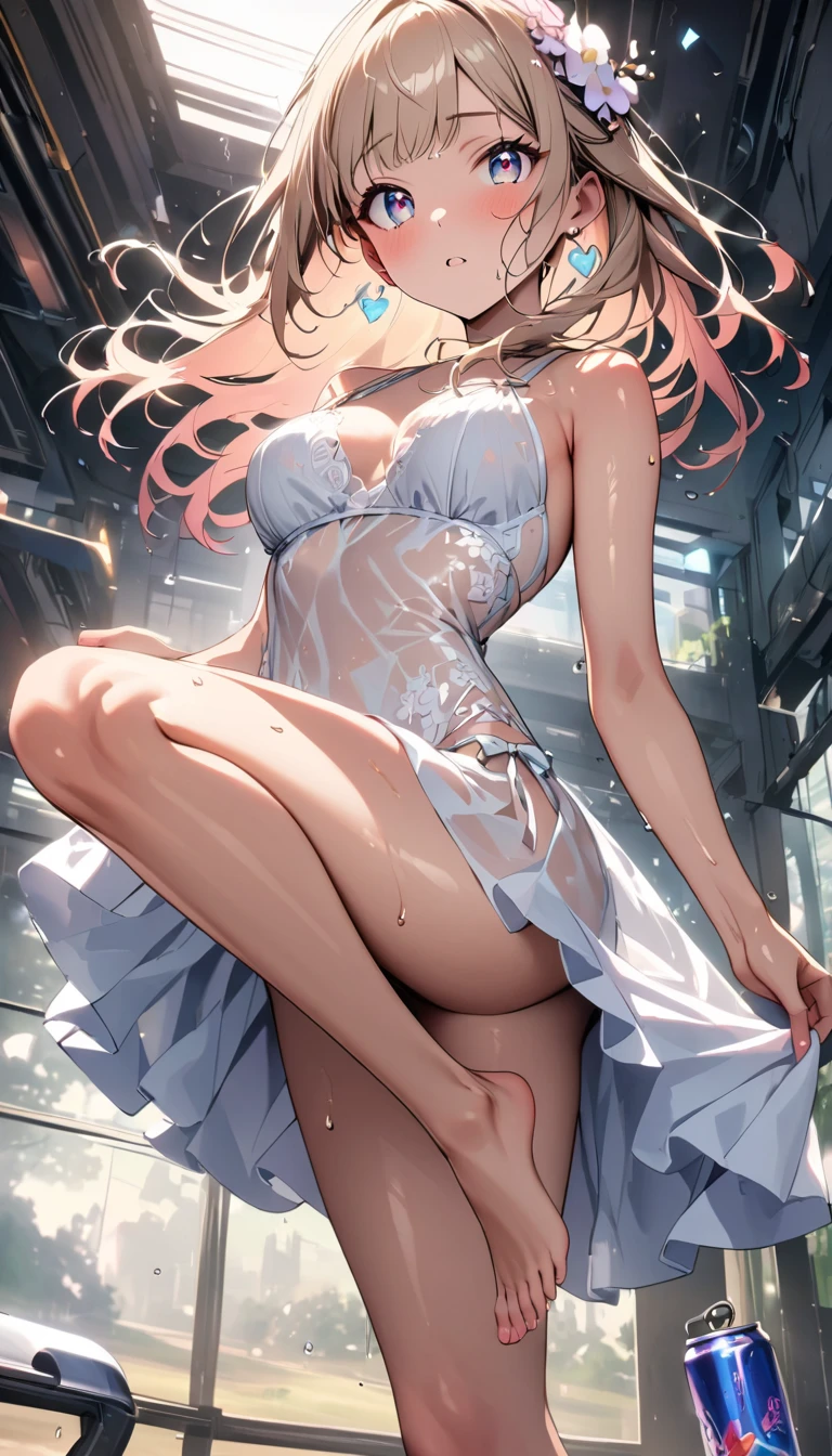 (((masterpiece))), anime character, official art, anime art, natural lighting, Lacus Clyne, anime girl, pink long hair, hair ornament, slender body, Big breasts that are about to burst, expression of embarrassment, blush, (((erotic white transparent dress, not wearing underwear))), (((sexy pose, she opens her legs wide and shows me))), Photographed up close,