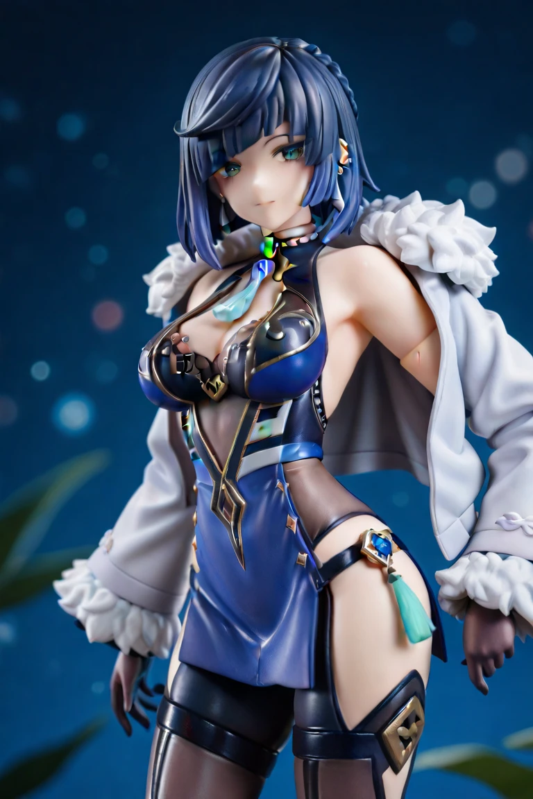 masterpiece, best quality, ultra detailed, highres, ((yelan \(genshin impact\))) ,against backlight at dusk, dusk, ,sea, on the beach,1girl, short hair, medium breasts, arms behind head, body facing the camera, <lora:yelanLoraCollectionOf_yelanHard:0.2>,breasts out, mature, mature female, blurred background