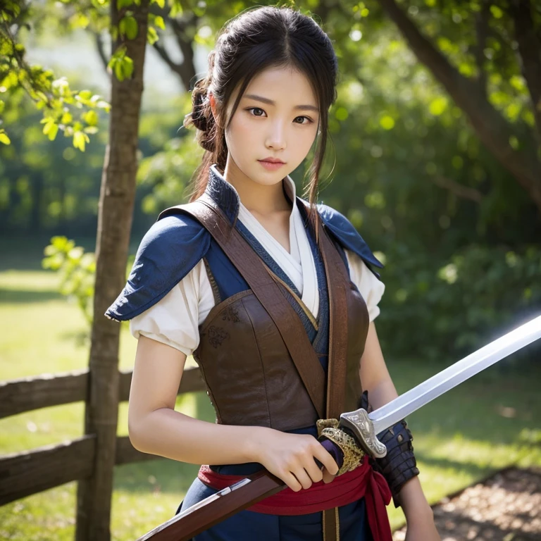 1 girl,Looking at the audience, Focus alone, Practical, Holding a sword