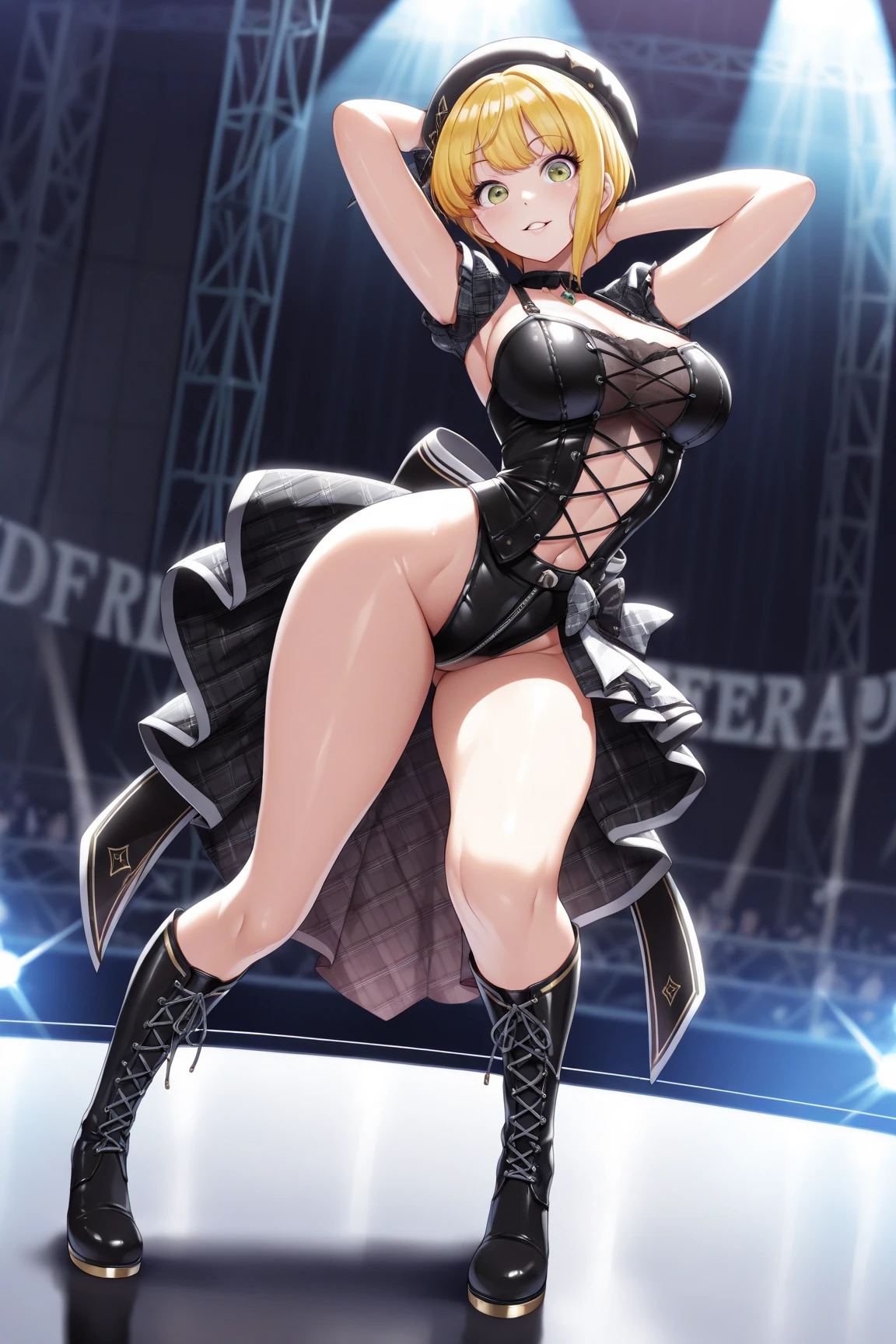 Evil, Scary, uneasy, NSFW, nipples, Bloody, angelic horror, sharpteeth, Glowing yellow eyes, Blood from the mouth,Singing on stage