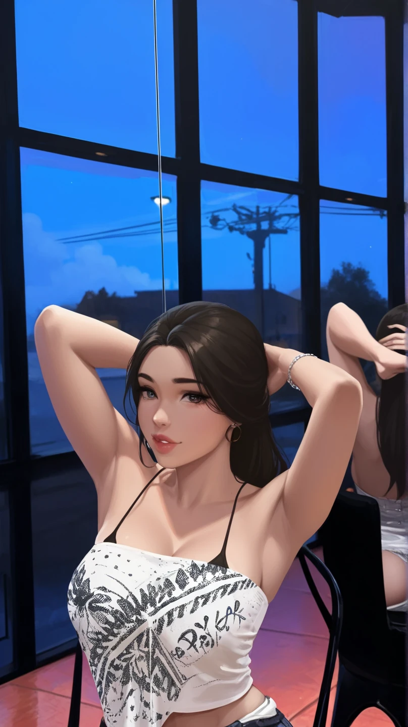 (masterpiece), (best quality), (ultra-detailed), ((masterpiece)) ((best quality)) ((ultra-detailed)) there is a woman in a bikini sitting on a bed, second life avatar, imvu, upper body avatar, secondlife, daz. detailed, hyperrealistic , photorealistic perfect body, tanny skin, detailed scene, near the beach, beaching, loosely cropped, close up half body shot, realistic scene, latina skin, hyper realistic ”