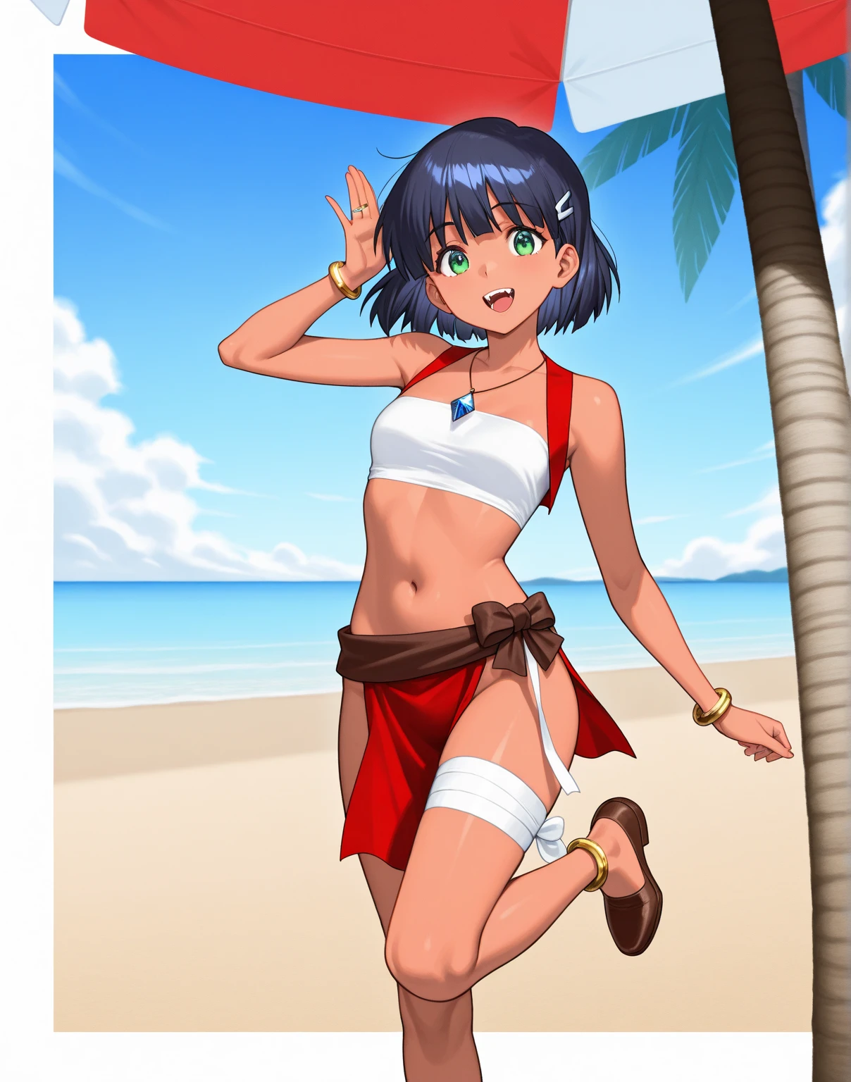 Nagatoro Hayase un la piscina con bikini, obra maestra, 1girl, cabello negro, brown eyes, brown skin, feliz, (((Solo de bikini simple))) ,((( bikini ))),((sin mangas)),piscina,nadando,mojada,