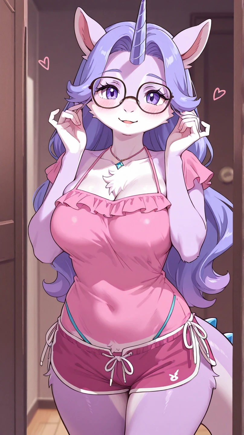 masterpiece, best quality, gold ship uma musume, looking at viewer, very large breasts, upper body, portrait, looking at viewer, seductive smile,put your hands behind your head, armpits, armpits visible, sweaty armpits, wearing glasses, orange long hair