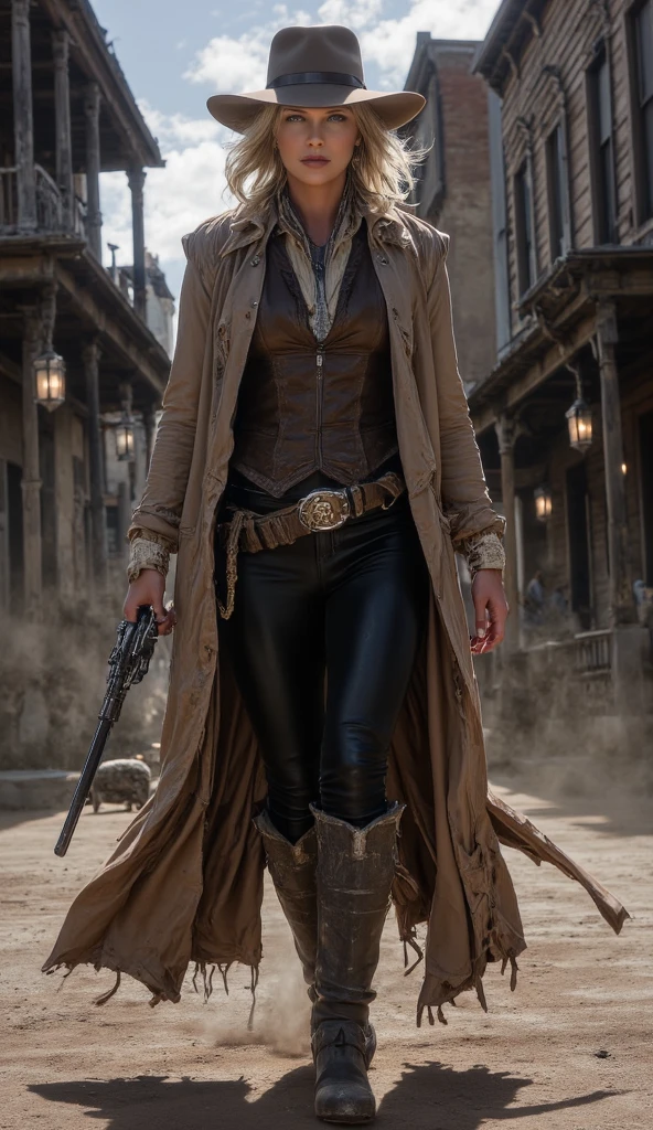(Super detailed)),((illustration)),((masterpiece)),(((need))),((fine、Highest quality CG Unity 8K wallpapers,masterpiece),((4K,masterpiece,best quality)),Girl with short silver hair,hair strand,expressive hair,Braids,Gold-green heterochromatic eyes,flat chest,Silver sun hat,White gloves,Wearing a white coat,Black and gold western detective suit,Black and gold boots,Monocle,Restlessness,The walls are covered with wanted posters,Thick smoke billows from the factory behind,Dark sky,A big explosion,There's an imaginary crime scene around me,Full body picture,Medieval English Steam Style