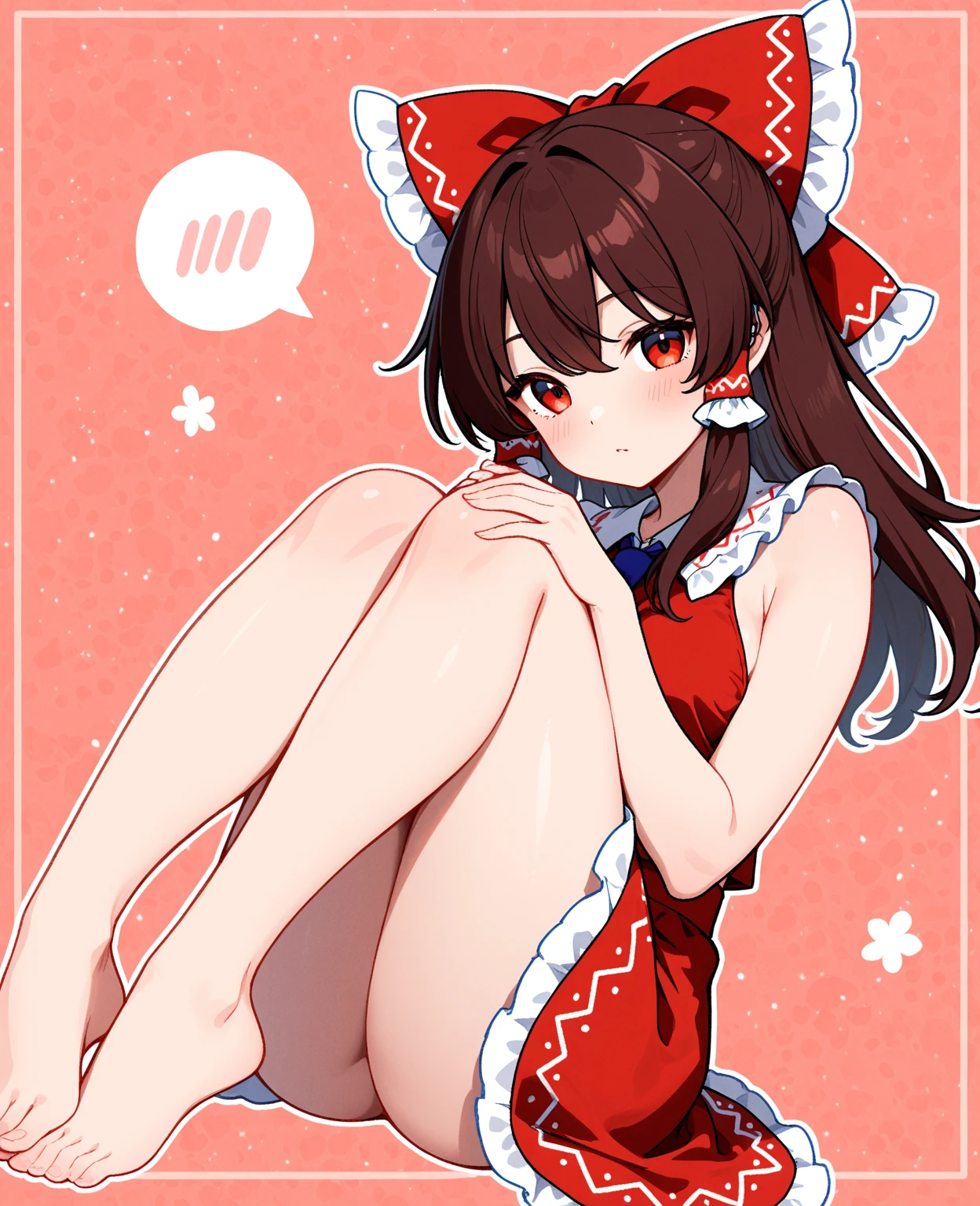((Highest quality)), ((masterpiece)), (detailed), Hakurei Reimu short hair middle breasts sexy Cute face naked Spreadeagle