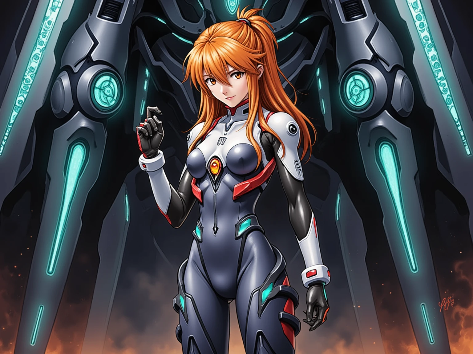 🌟:ultra-detailed anime artwork, dynamic lighting, realistic rendering of textures, side view.
🌌:which is in a mix of futuristic and magical surroundings, shimmering energy effects in the background, tiefdunkle, atmospheric colors .
😈:a young woman with fiery red hair and a confident look, wears a tight-fitting combat suit and skirt, that combines futuristic and magical elements and accentuates her figure.
🔥:She stands in a powerful pose, one hand slightly raised, as if she were controlling magic or technology, ein intensiver, challenging expression lies on her face, radiates power and sensual strength.
💋:Ein ultra-detailed anime artwork einer rothaarigen Frau in einem figurbetonten Kampfanzug mit rock, which stands in a mix of futuristic and magical surroundings, a mixture of futuristic metal structures and floating magical runes.