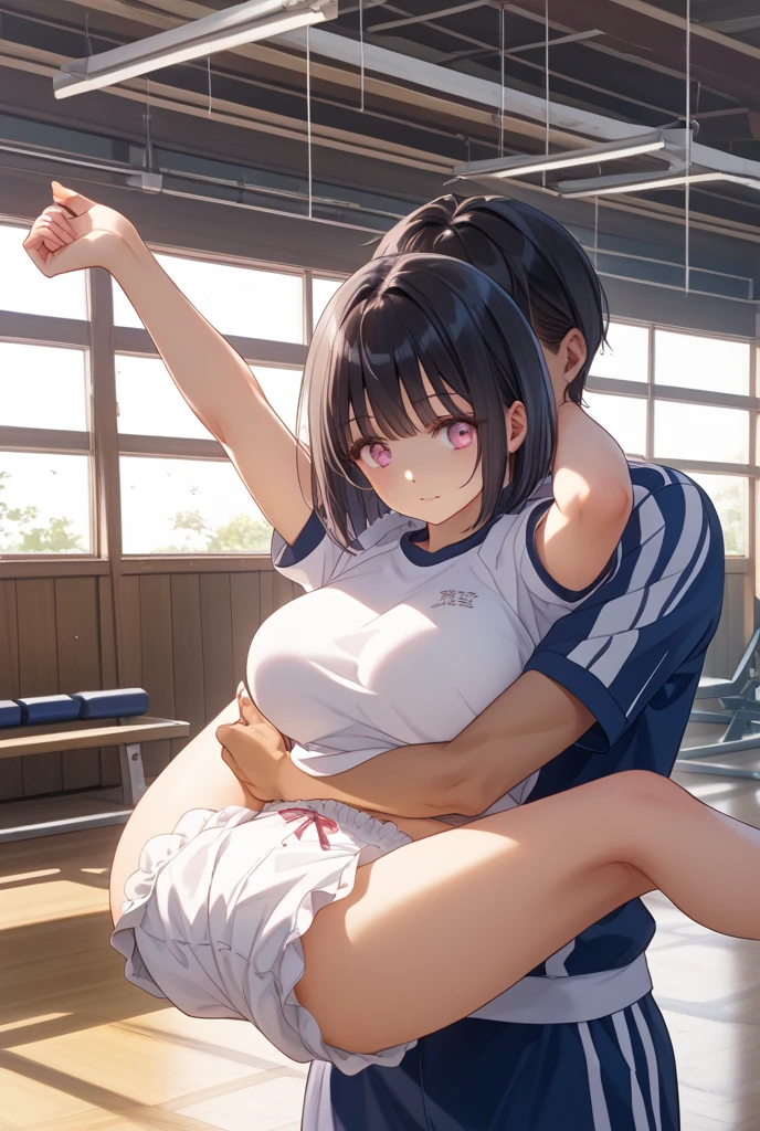 [ 4 k digital art ]!!,ecchi anime art style,moe anime face,anime girl,fling on sports jacket,tracksuit,white shirt,short pants,revealing clothes,(tanned skin:1.2),sweat on breasts,japanese girl,,wet hair,(sweaty),tanned girl and man having sex and hagging on bed,vaginal penis,(cowgirl position,),(black hair), short hair,huge breasts,(blushed:1.1),wavy mouth,(humid),(trembling:1.3),thick thighs,