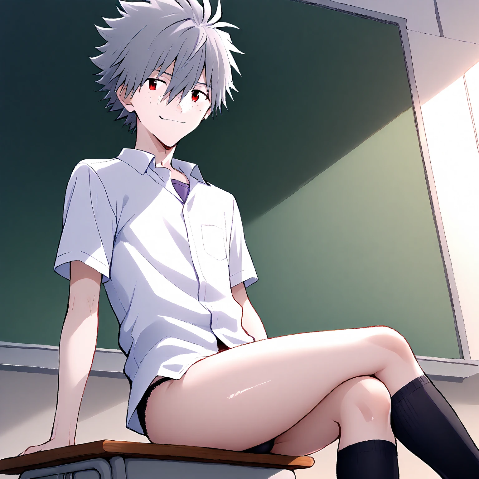 sfw, sfw version, Masterpiece, High quality, absurd resolution, panorama, Digital painting, 3 boys, adolable，vivaciousness lively and lovely, cute boys, cuter, 10 years old, shota, more shota, slightly muscular, no pants, no shirt, no coat, Character focus.(detailedbackground:0.7), male focus, human male, (Short hair, Blonde Hair blue eyes, Silver hair Golden eyes:1.2), (interiors、‎Classroom：1.1）showing boxer briefs, waistband of boxer briefs says SHOTA, ,(((naked))),suggestive position, tiny bulge in, nervous expression, worried experession, embarassed, sweating, sweating more, blushing, blushing more,(high ultra resolution), sucking penis, anal, full body, anal sweating, 