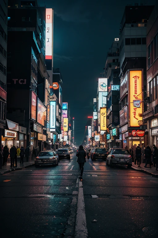 Neon city streets of cyberpunk, masterpiece,
